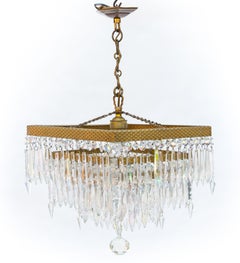 Art Deco Square Crystal Chandelier, Gilded