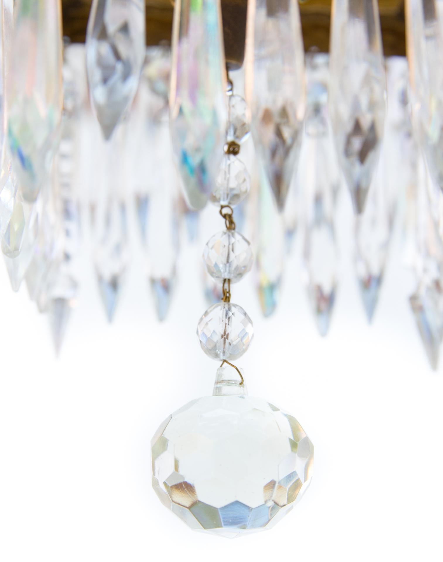 Art Deco Square Crystal Chandelier, Gilded For Sale 2