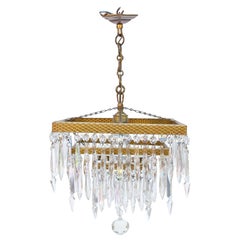 Art Deco Square Crystal Chandelier, Gilded