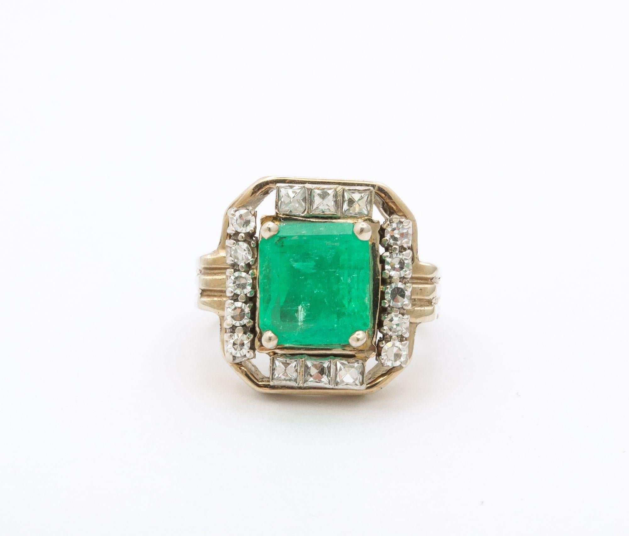 Art Deco Square Cut Emerald Ring For Sale 1