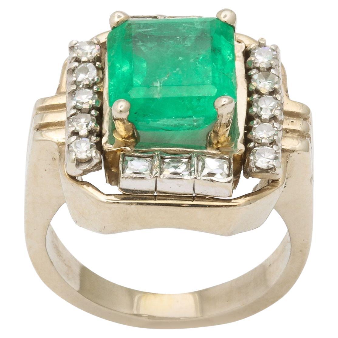 Art Deco Square Cut Emerald Ring For Sale