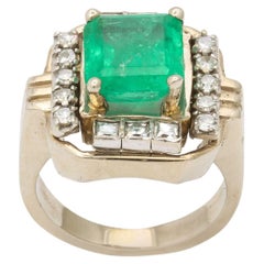 Used Art Deco Square Cut Emerald Ring