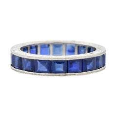 Art Deco Square Cut Sapphire Eternity Band 3ctw