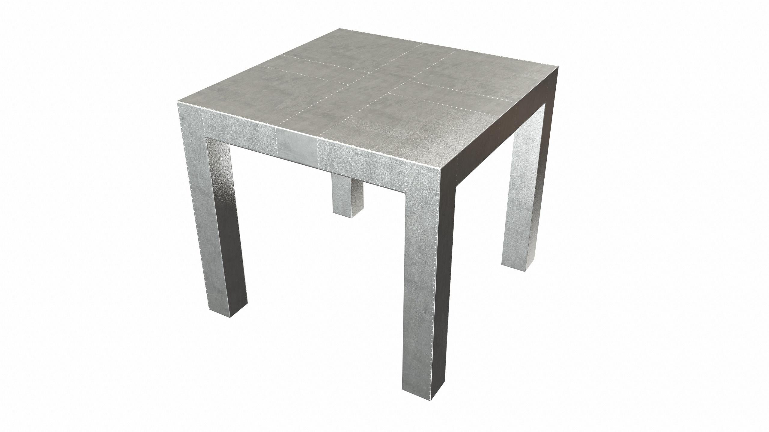 Wood Art Deco Square Drink Center Tables Fine Hammered White Bronze by Alison Spear For Sale