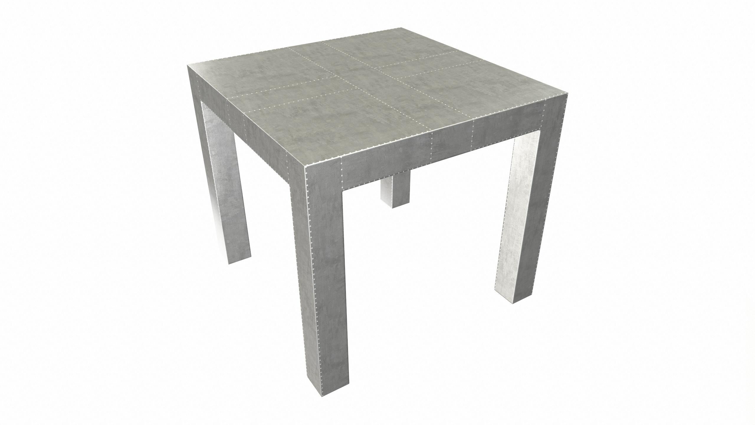 American Art Deco Square Drink Center Tables Mid. Hammered White Bronze by Alison Spear For Sale