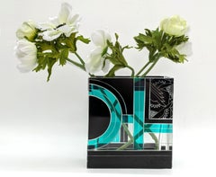 Art Deco Square Glass & Enamel Etched Vase, Karl Palda, c1930