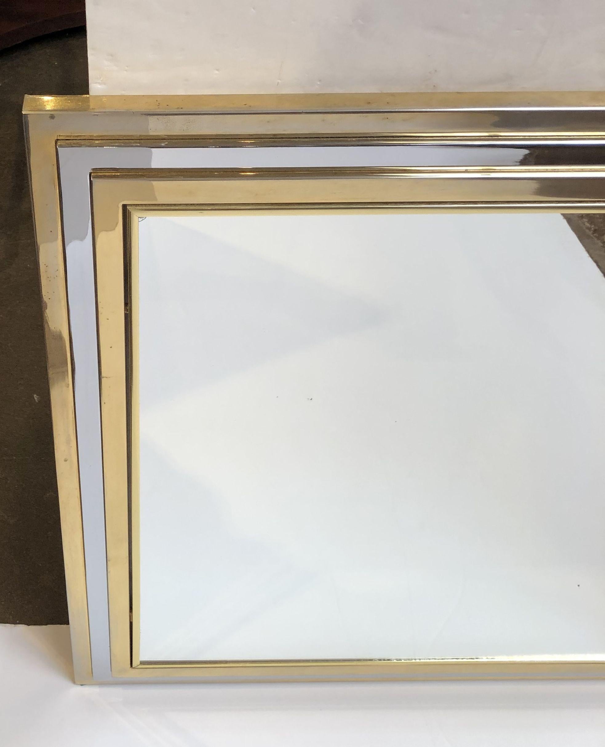 Art Deco Style Square Mirror of Brass and Chrome from England (Diameter 35 1/2) 2