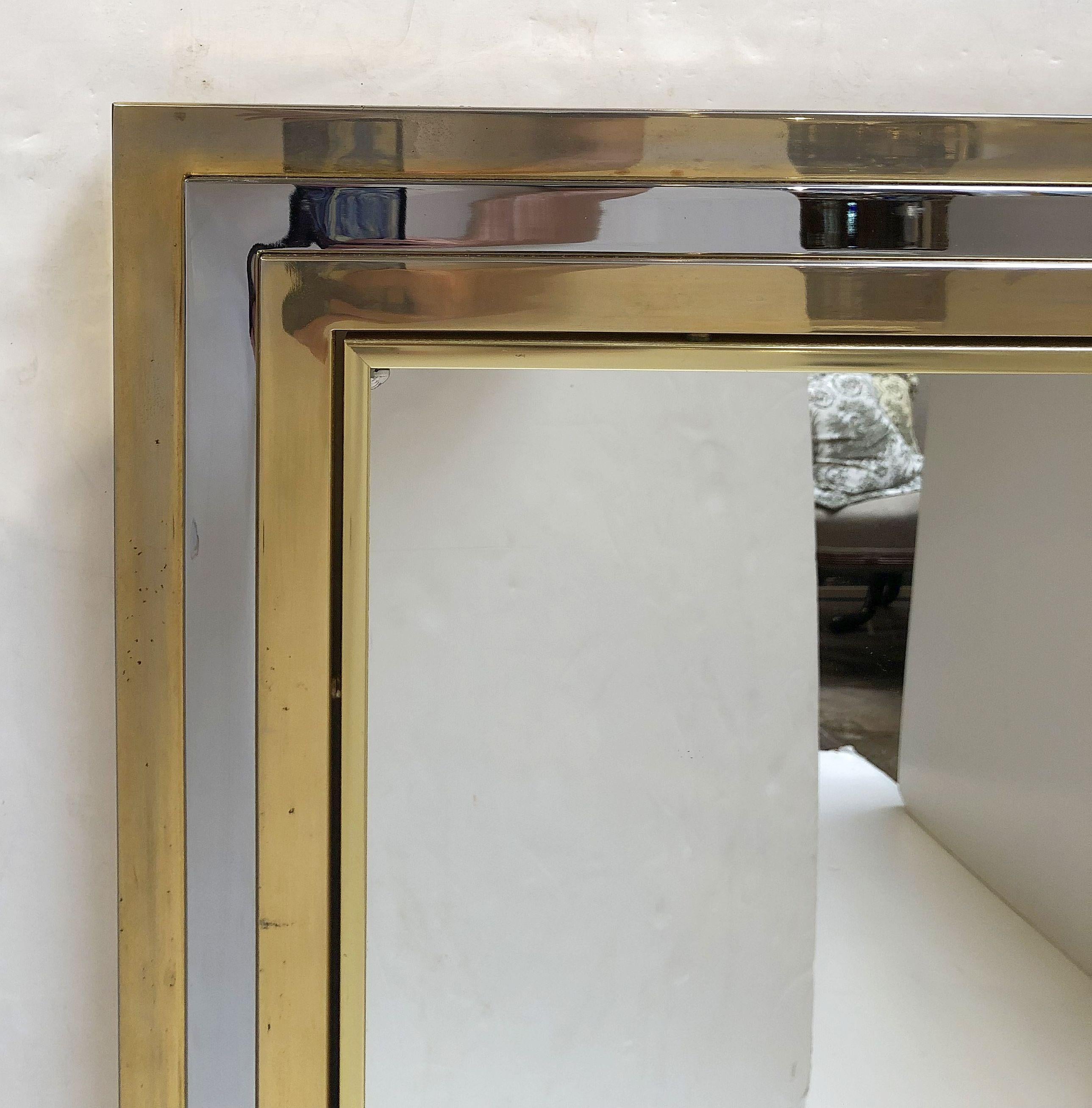 English Art Deco Style Square Mirror of Brass and Chrome from England (Diameter 35 1/2)