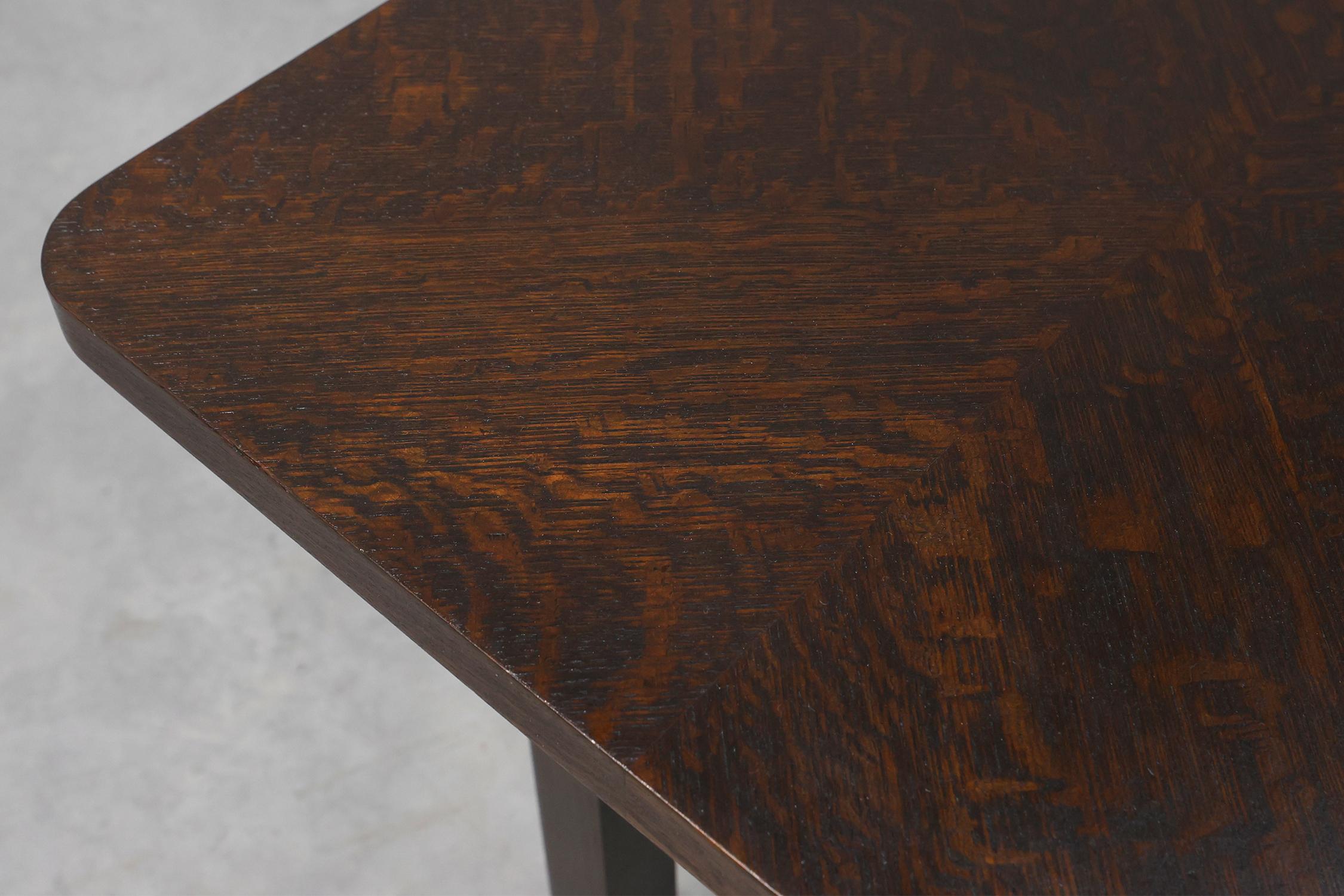 French Art Deco square Oak Side Table, France, circa 1920 For Sale