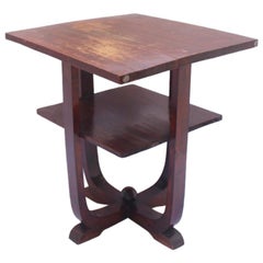 Art Deco Square Pine Wood 2-Tiered European Side Table, 1930s