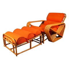 Art Deco Square Pretzel Rattan Lounge with Ottoman