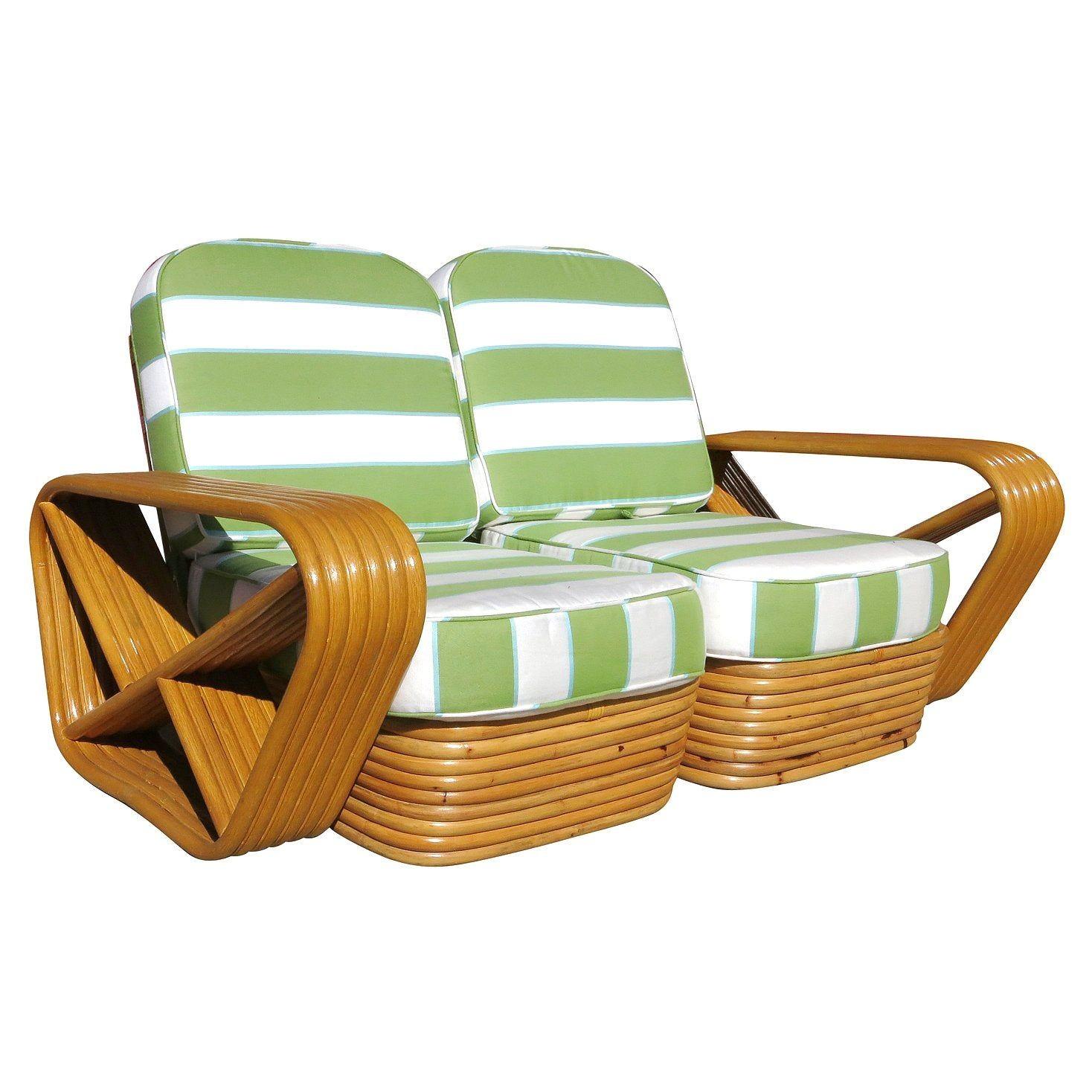 American Restored Art Deco Square Pretzel Rattan Settee