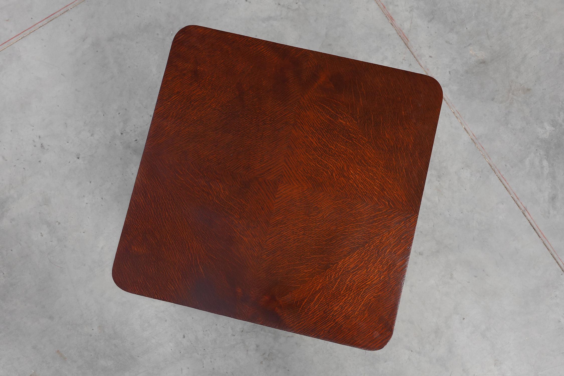 Early 20th Century Art Deco square side table in oak veneer, France ca. 1925 For Sale