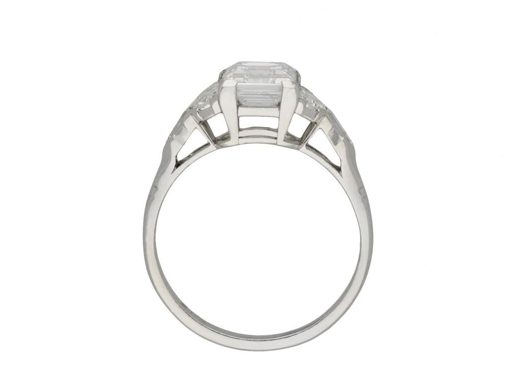 Square Cut Art Deco Square Step Cut Diamond Flanked Solitaire Ring, circa 1930