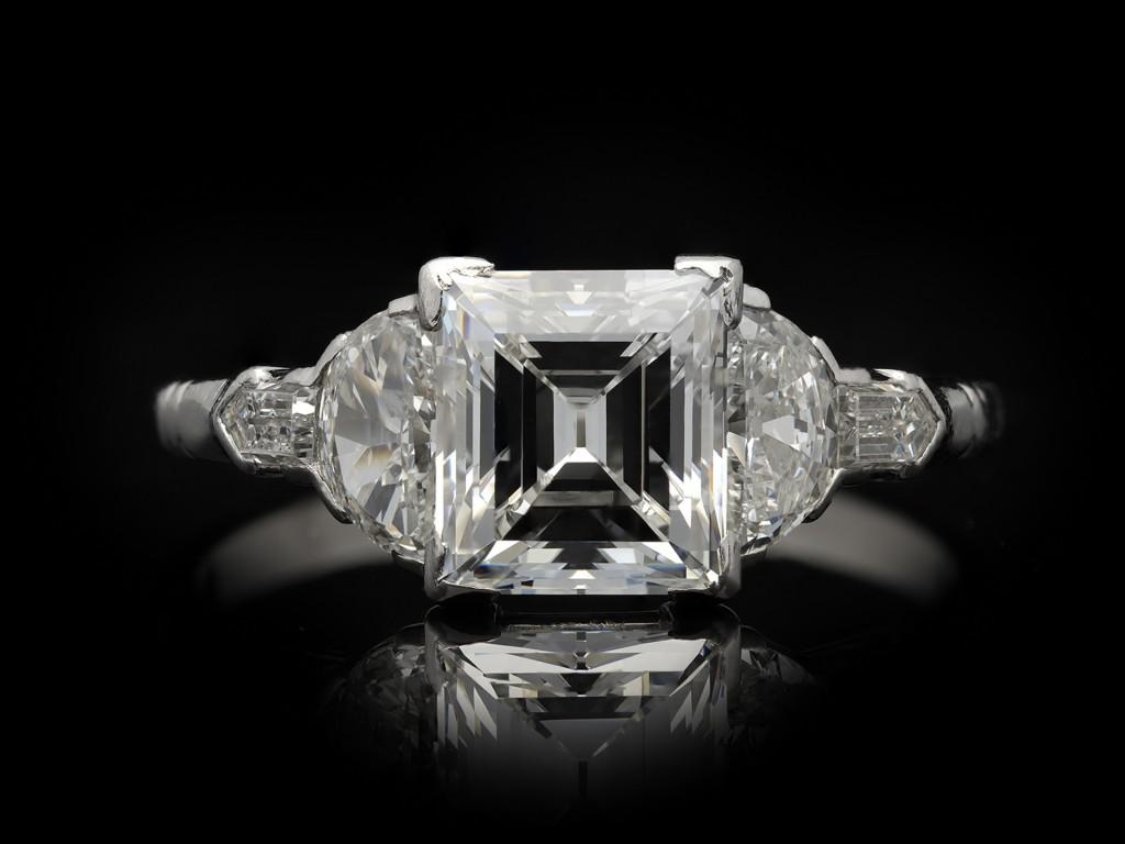 Art Deco Square Step Cut Diamond Flanked Solitaire Ring, circa 1930 1