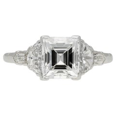 Art Deco Square Step Cut Diamond Flanked Solitaire Ring, circa 1930