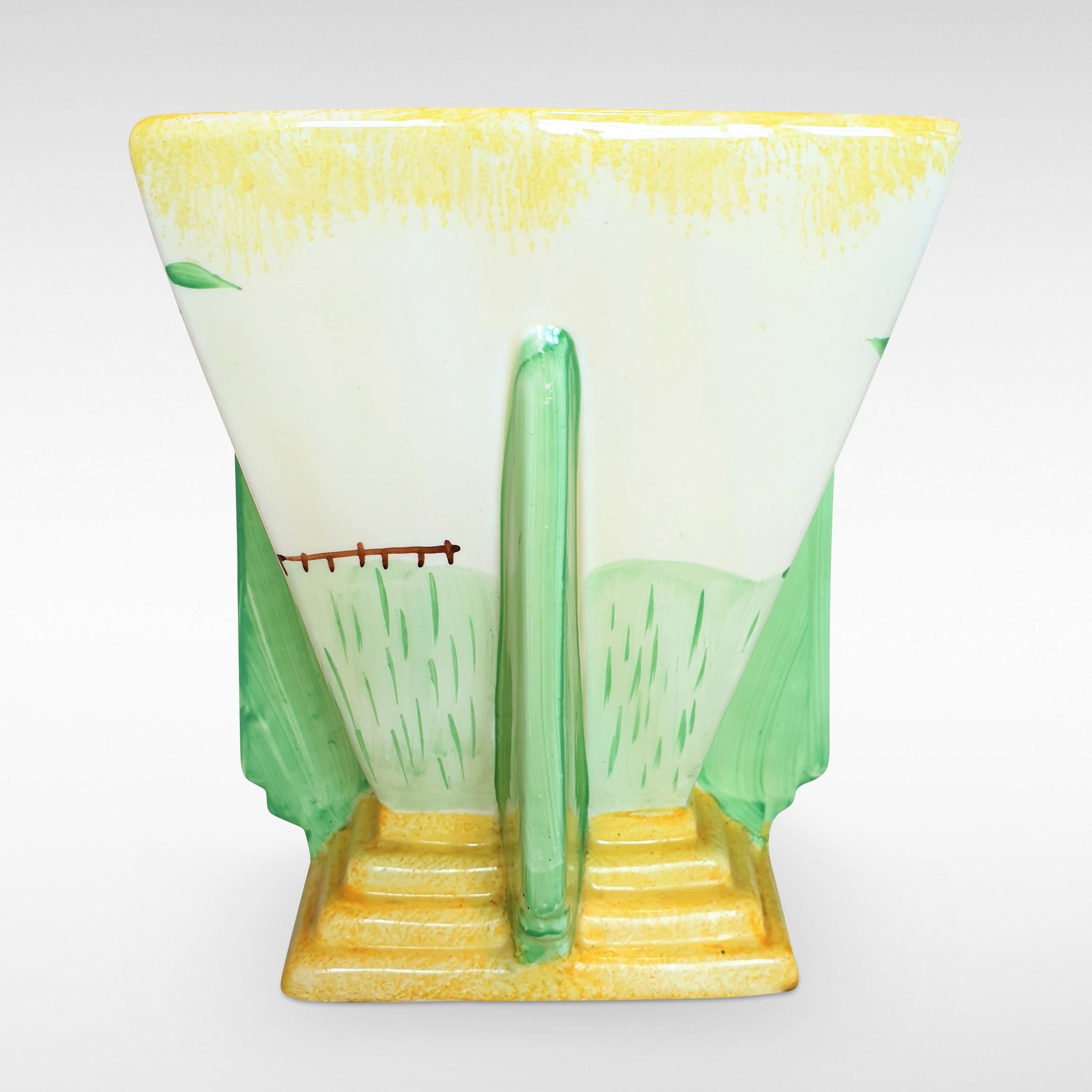 English Art Deco Square Vase by Wade Heath Attributed to Jessie Hallen For Sale