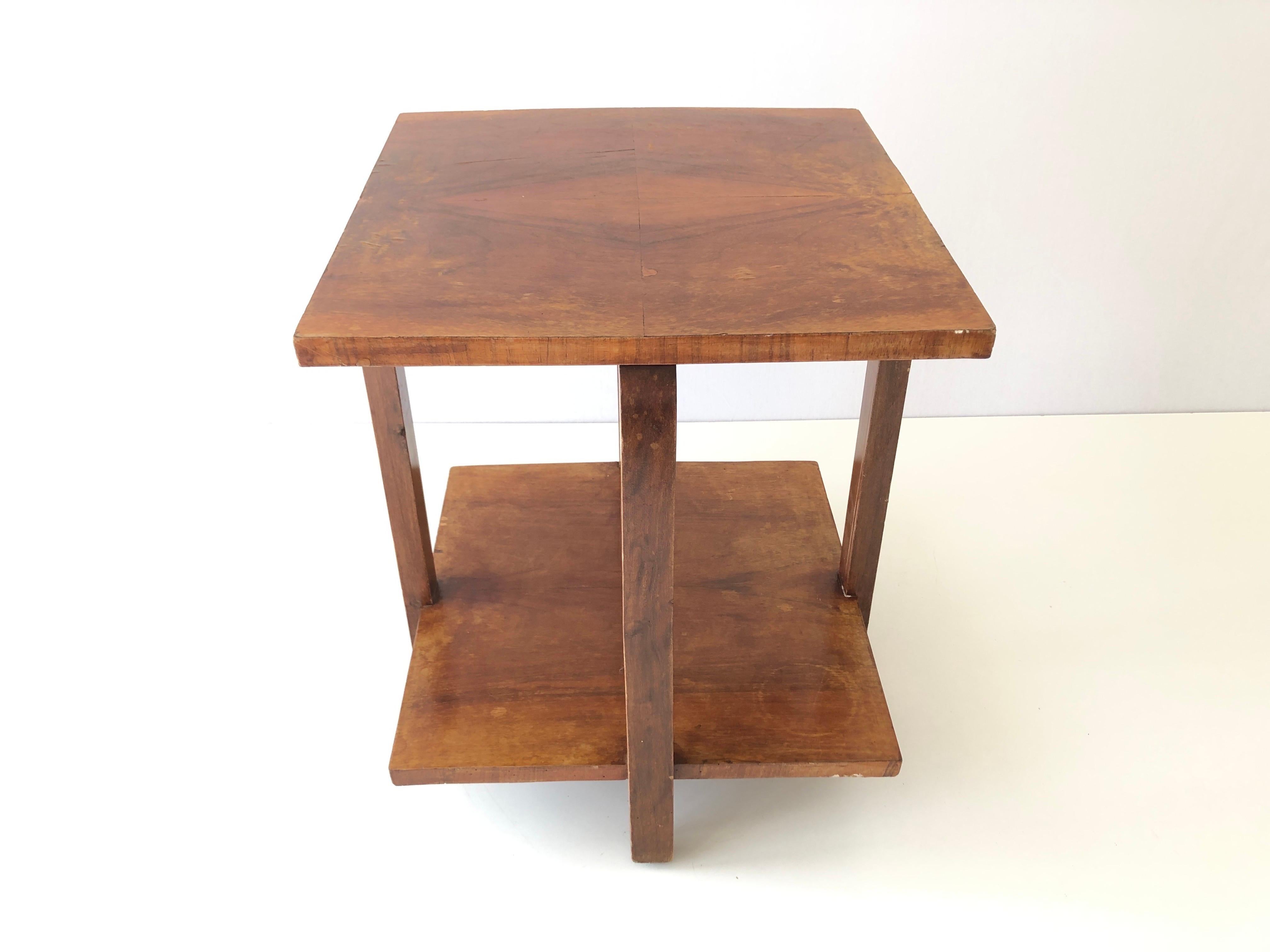 Mid-20th Century Art Deco Square Wood Corner or End Table, 1940s, Made in Italy For Sale