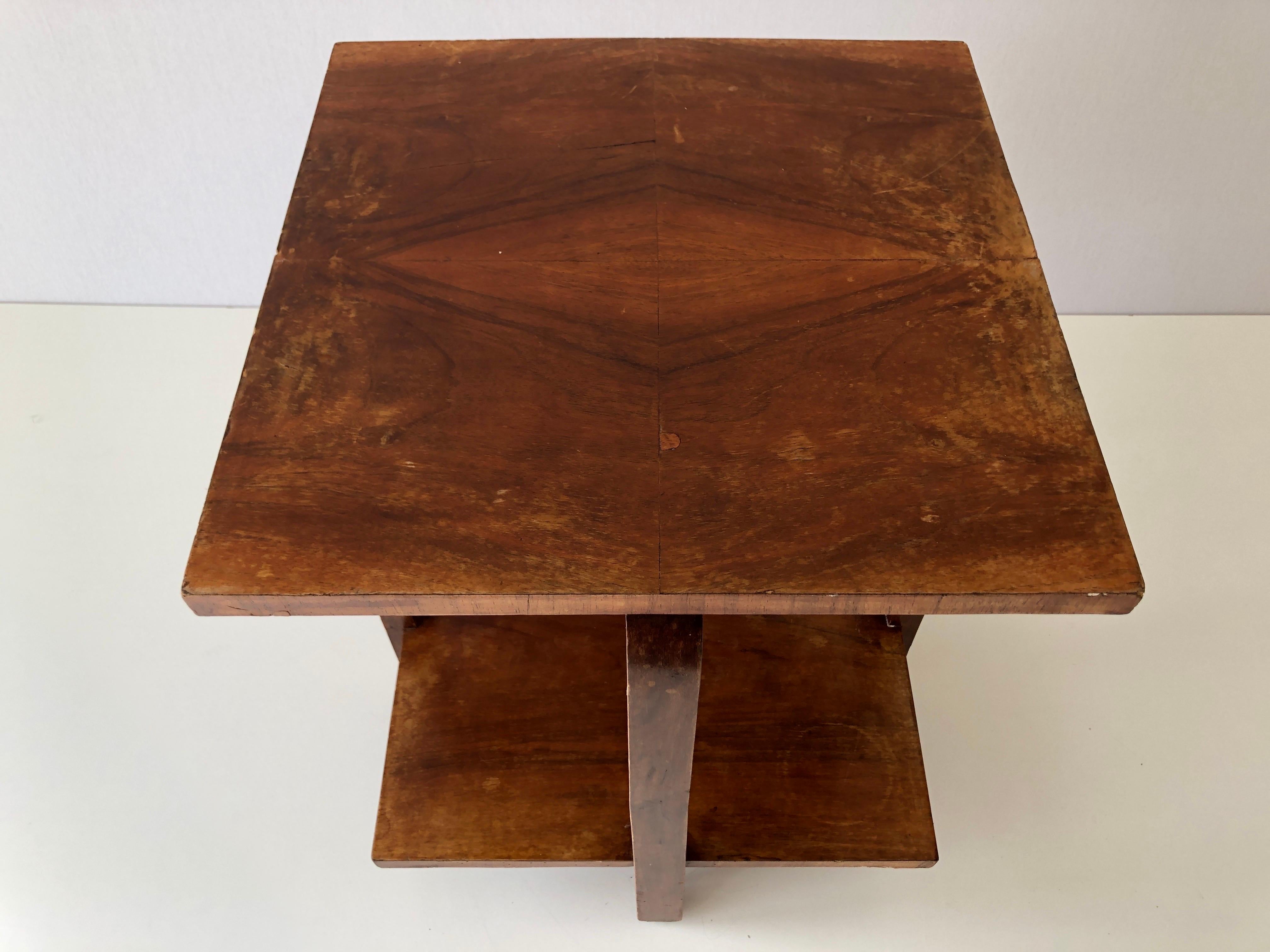 Art Deco Square Wood Corner or End Table, 1940s, Made in Italy For Sale 1
