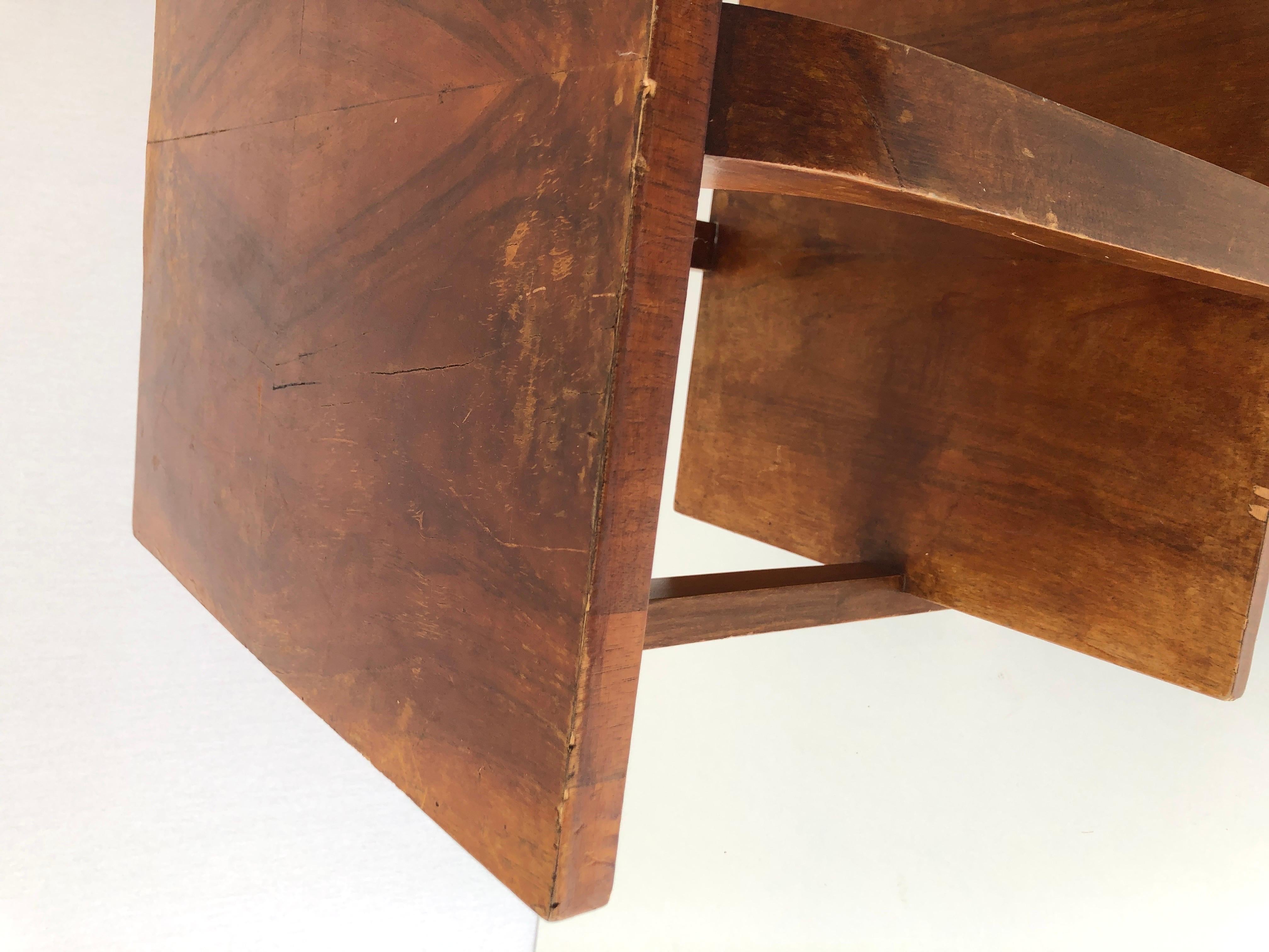 Art Deco Square Wood Corner or End Table, 1940s, Made in Italy For Sale 3