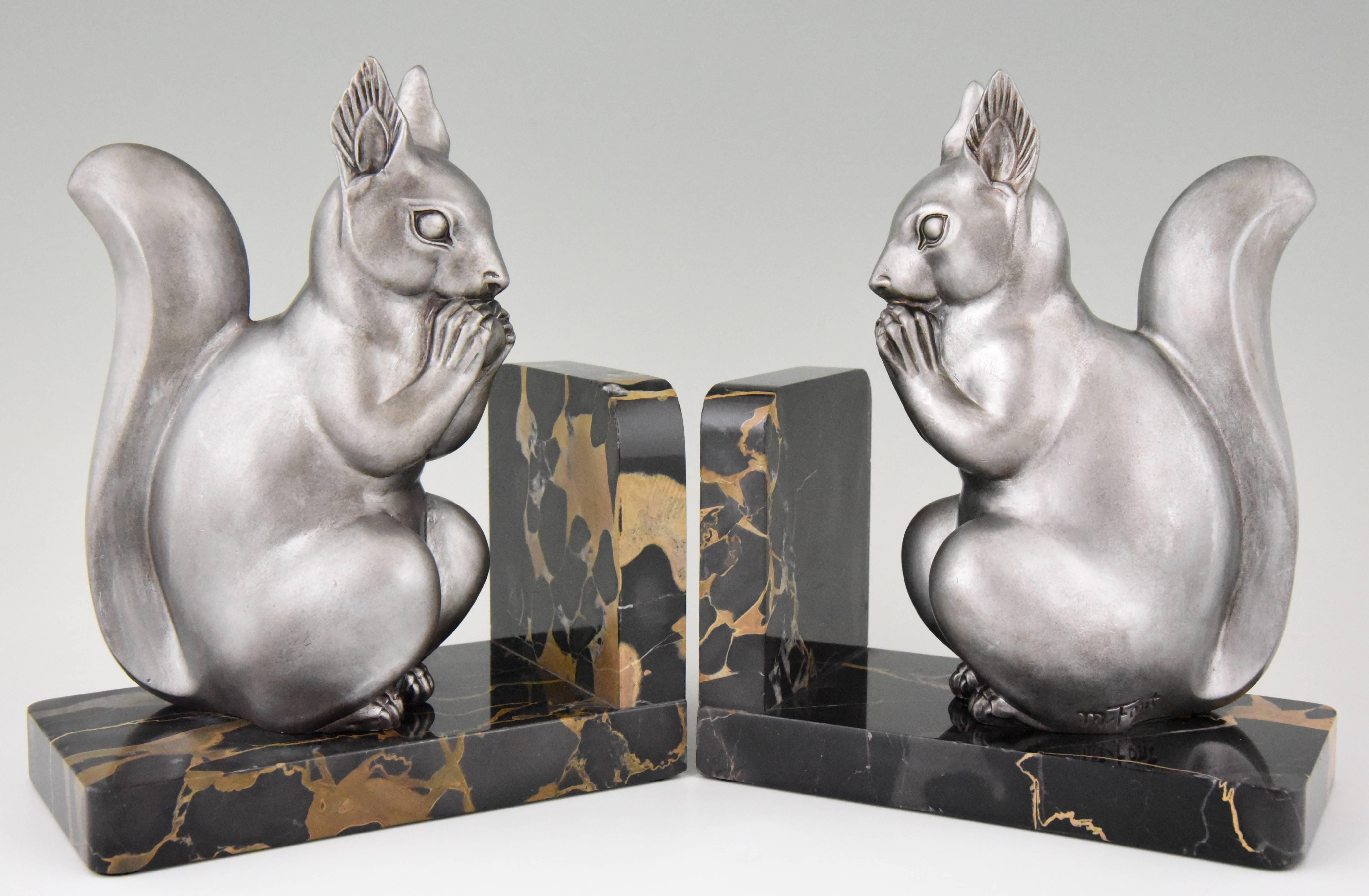 French Art Deco Squirrel Bookends by M. Font France, 1930