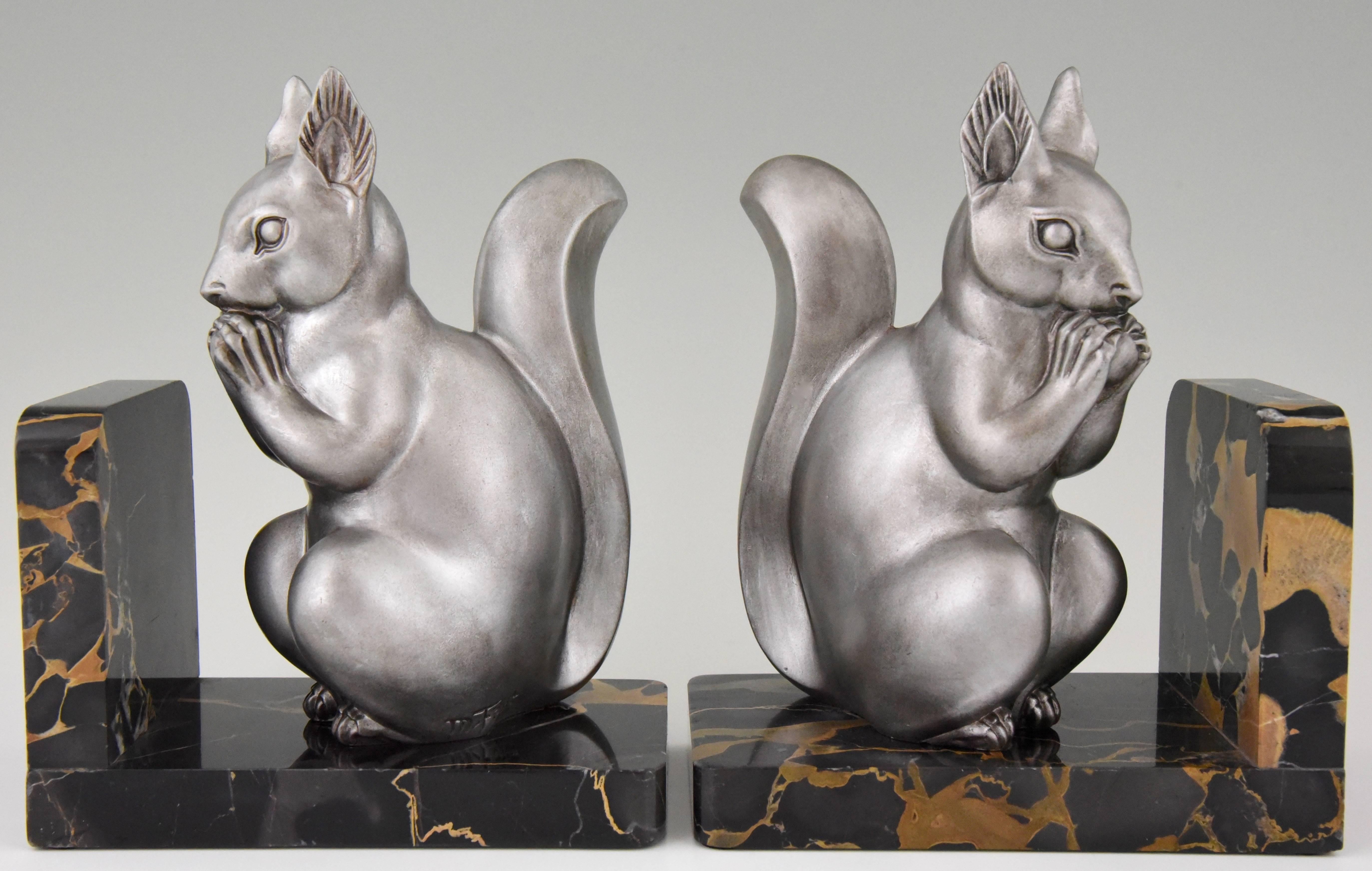 Patinated Art Deco Squirrel Bookends by M. Font France, 1930