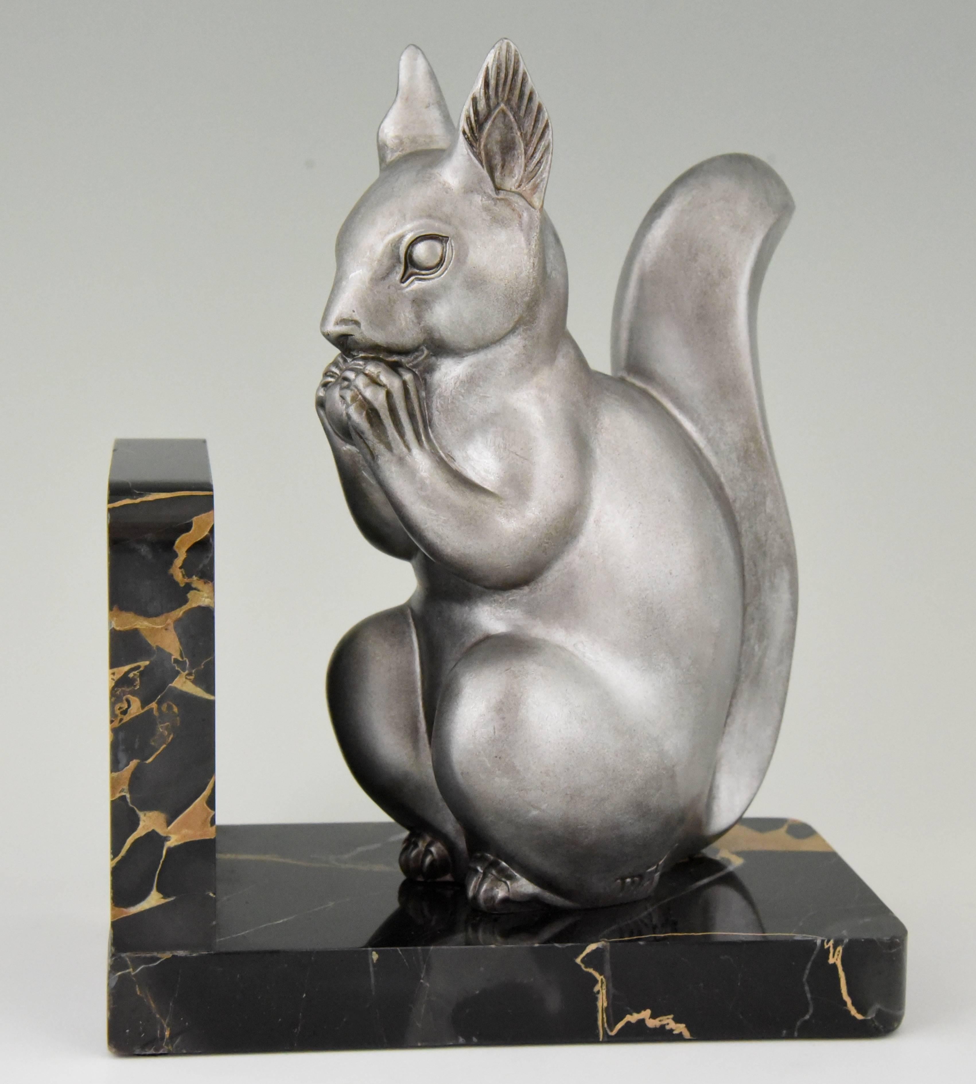 Metal Art Deco Squirrel Bookends by M. Font France, 1930