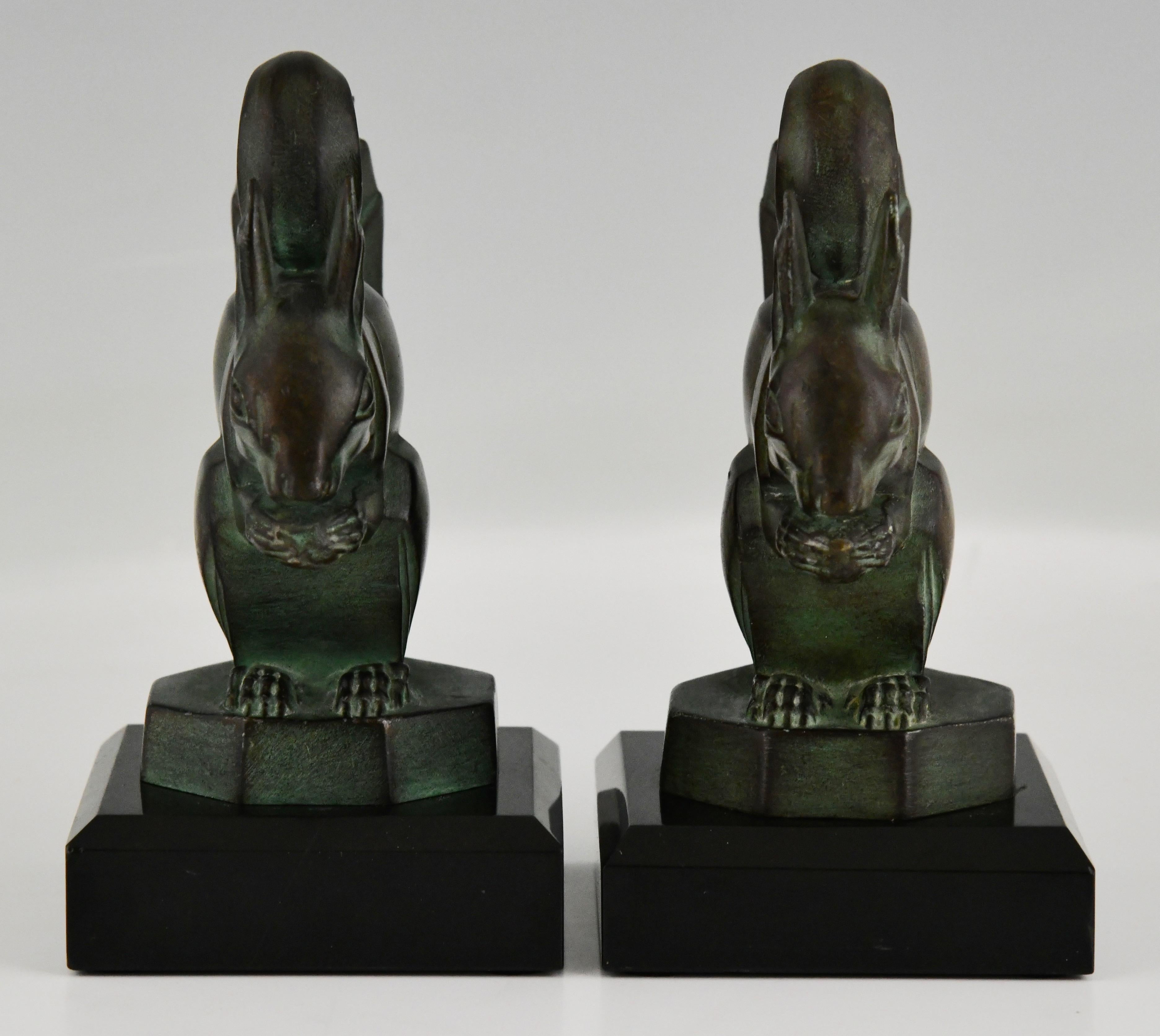 French Art Deco squirrel bookends by Max Le Verrier France 1930