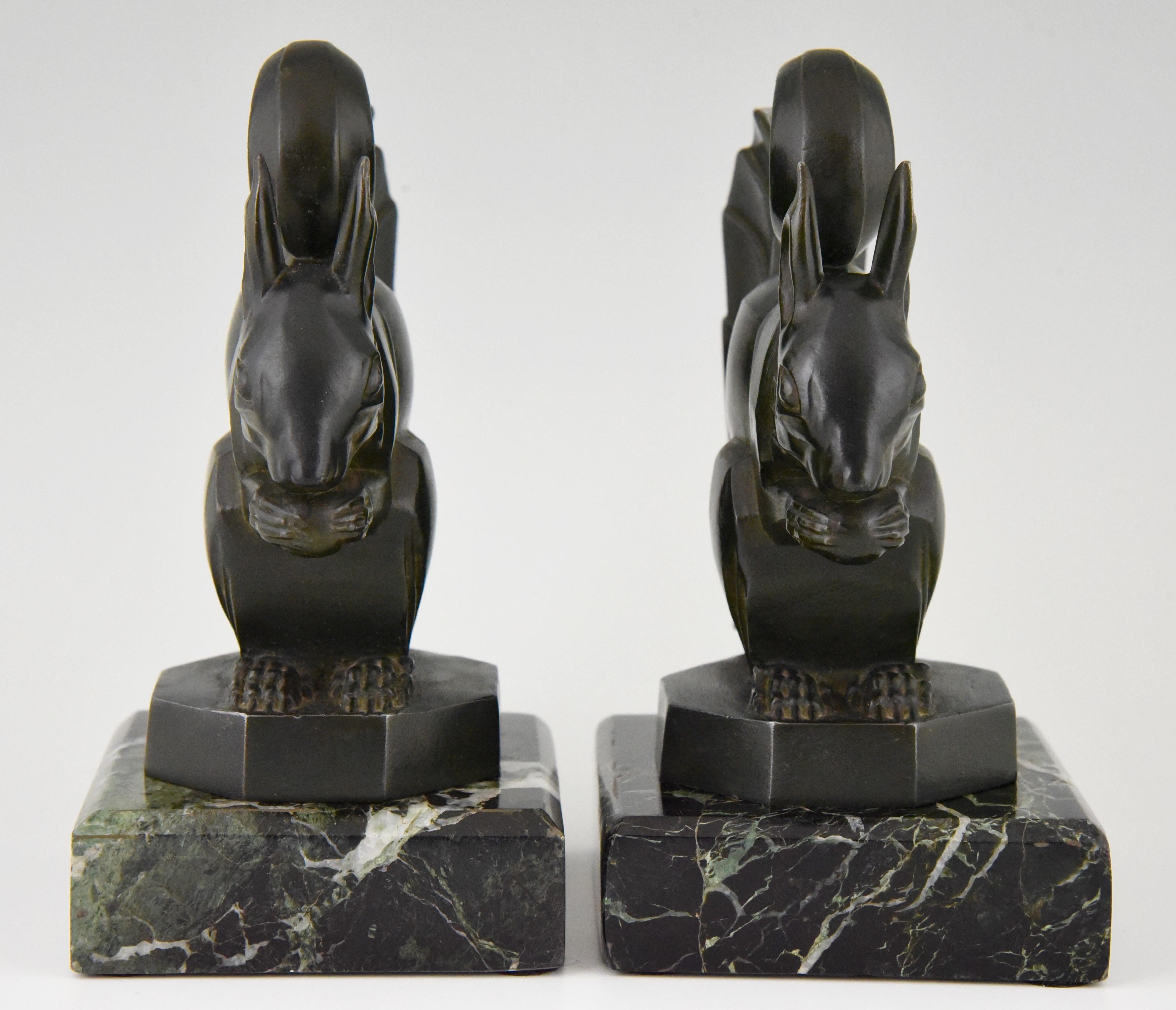 Patinated Art Deco Squirrel Bookends by Max Le Verrier France, 1930
