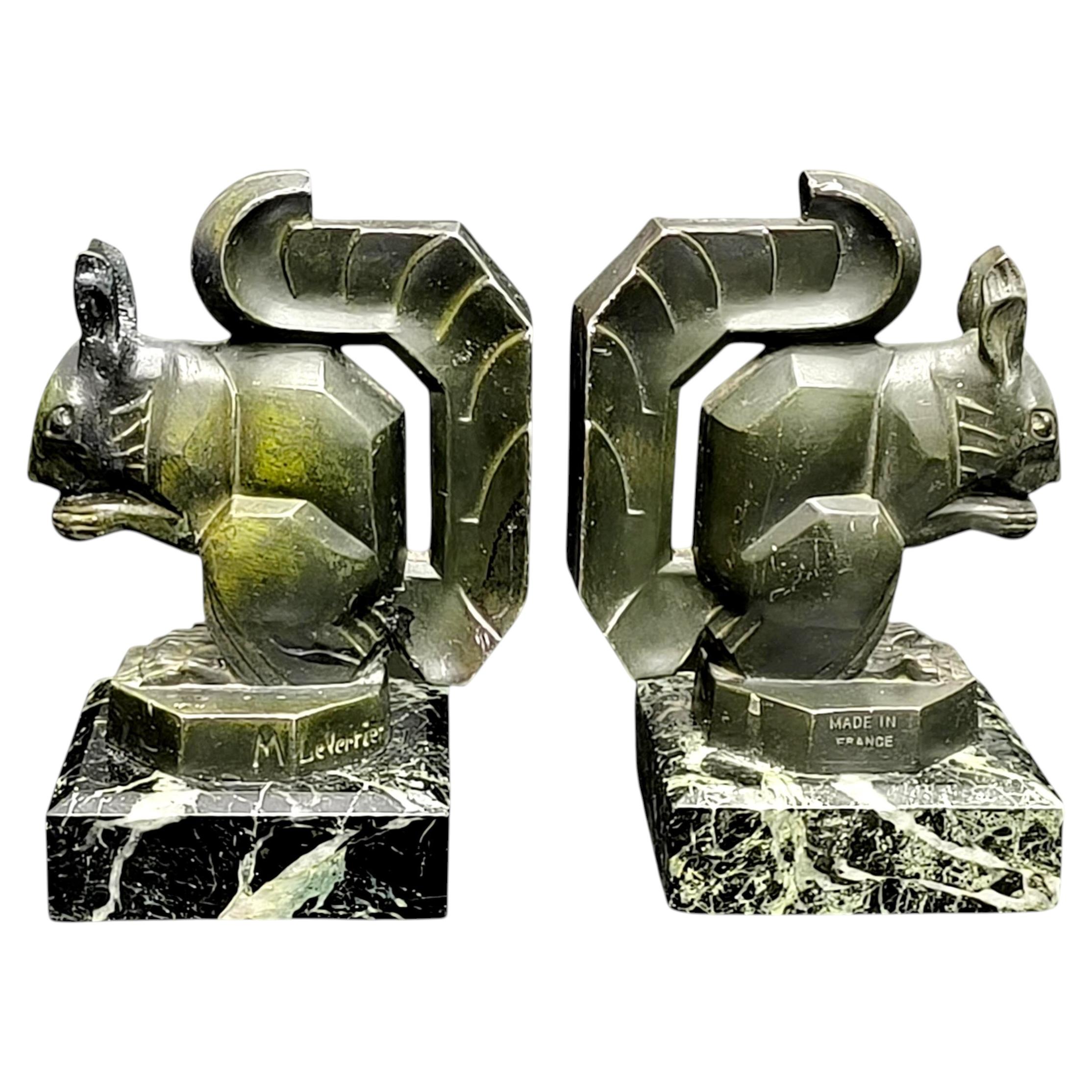 Art Deco Squirrel Bookends by Max Le Verrier, France, 1930s