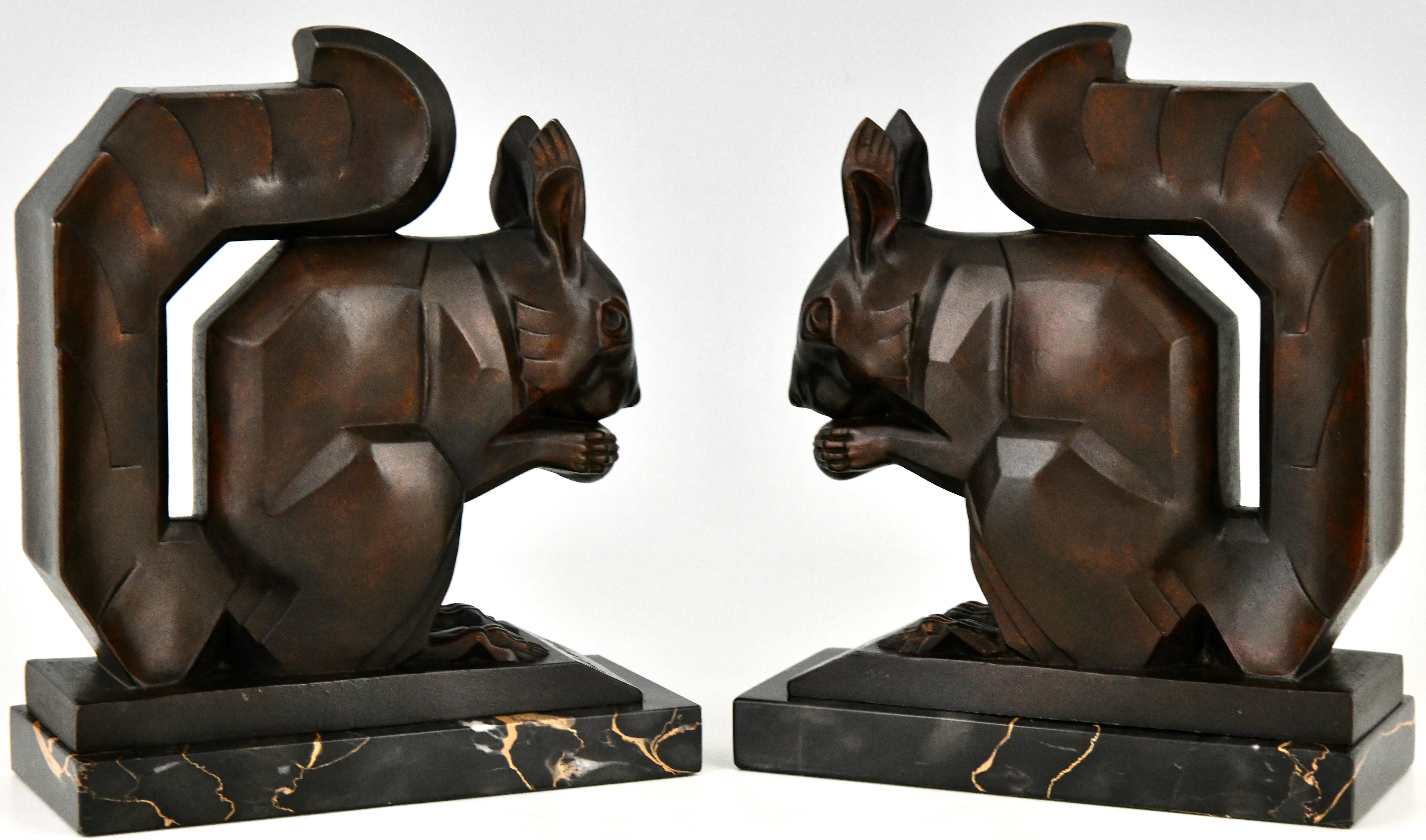 Art Deco Squirrel Bookends by Max Le Verrier Largest Size France 1930 Original 3