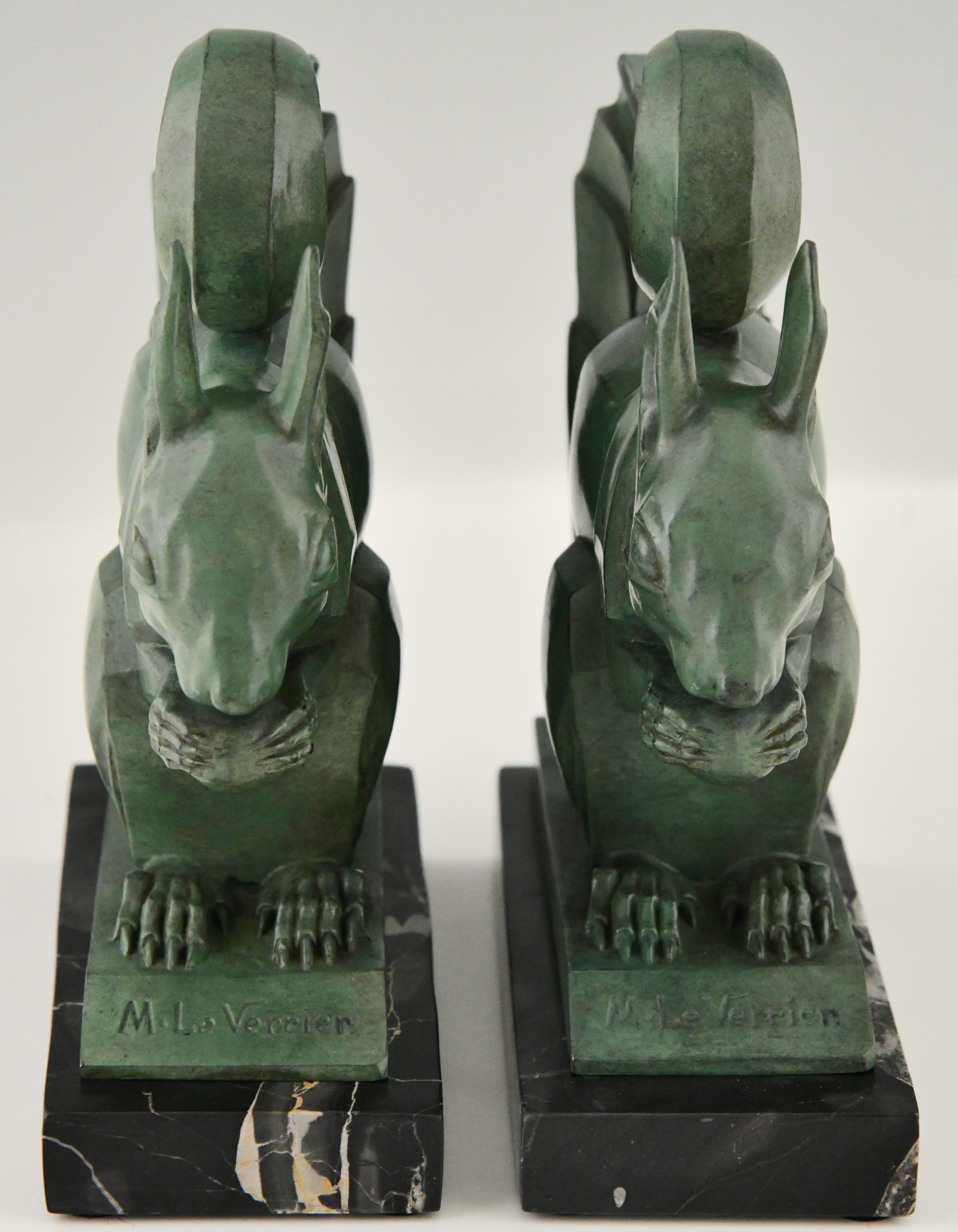 French Art Deco Squirrel Bookends by Max Le Verrier Largest Size France 1930 Original