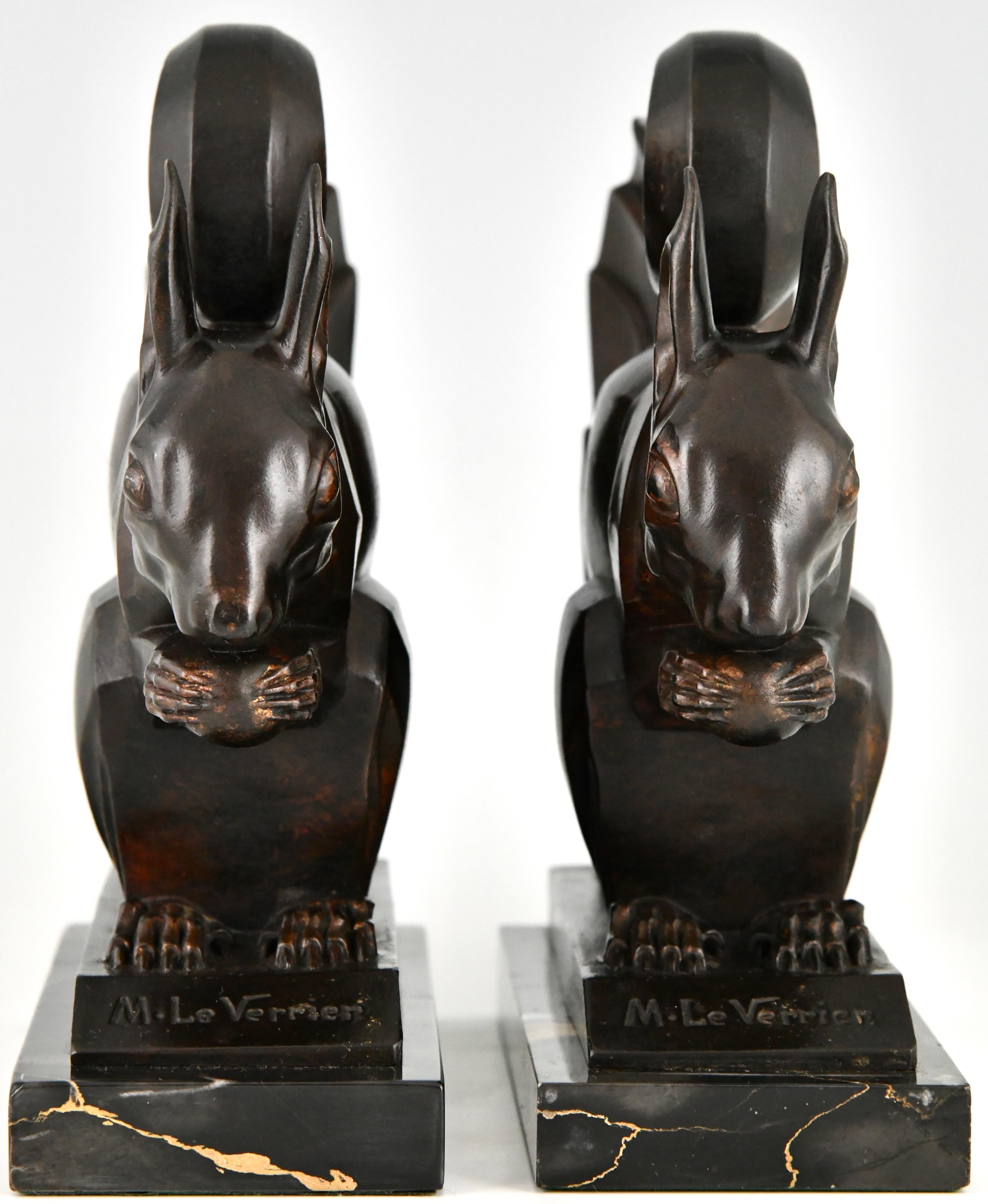 French Art Deco Squirrel Bookends by Max Le Verrier Largest Size France 1930 Original
