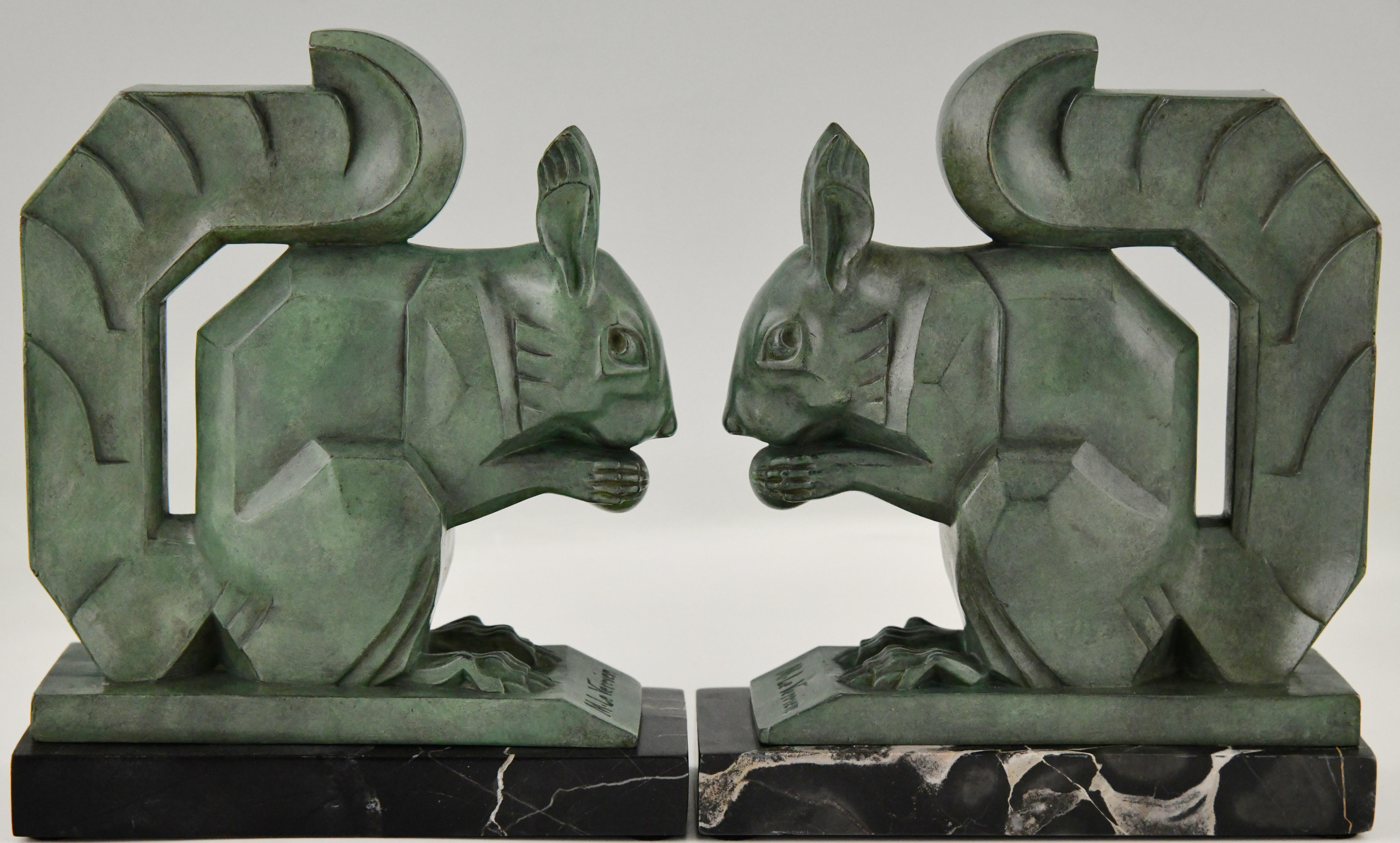 Patinated Art Deco Squirrel Bookends by Max Le Verrier Largest Size France 1930 Original