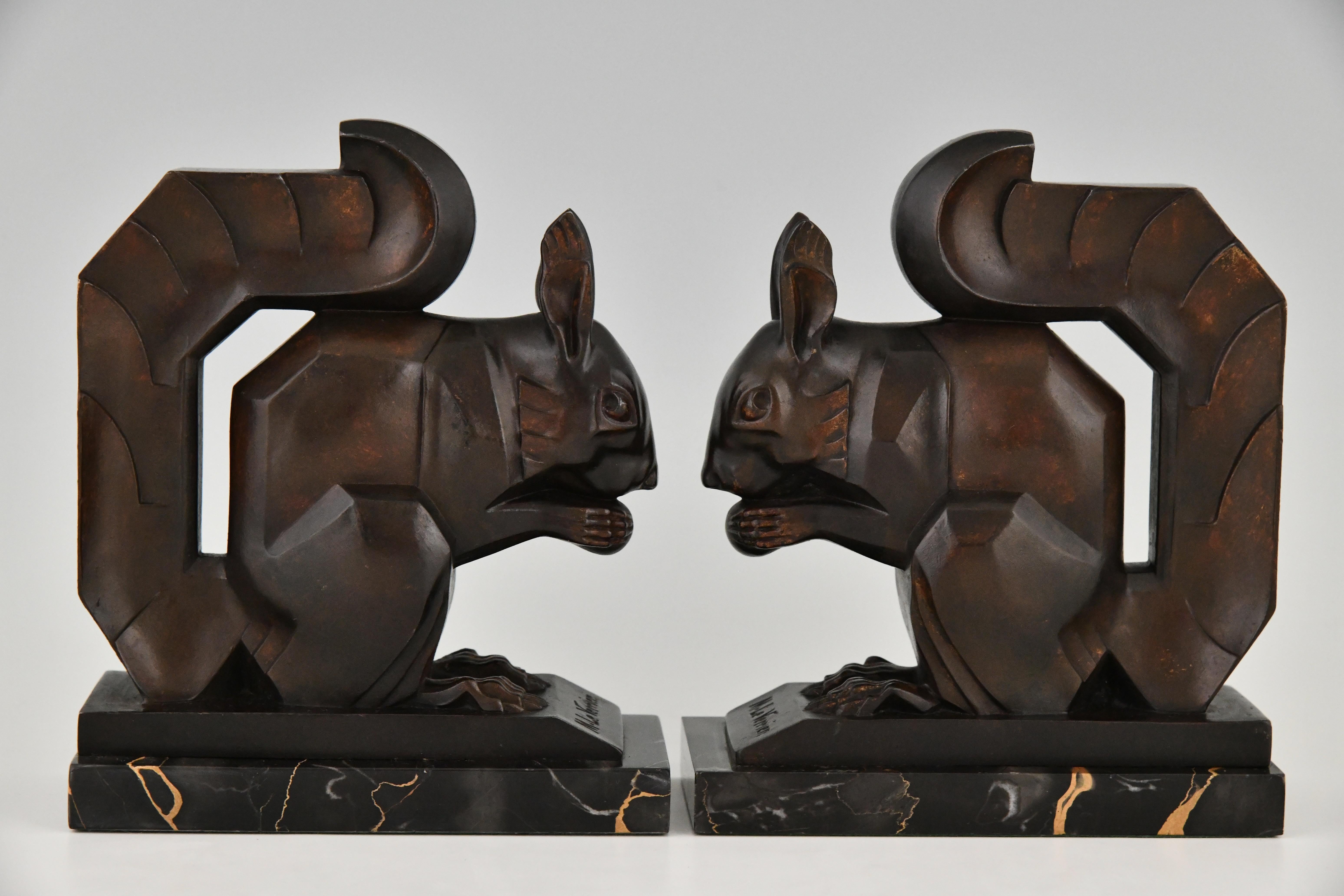 Patinated Art Deco Squirrel Bookends by Max Le Verrier Largest Size France 1930 Original