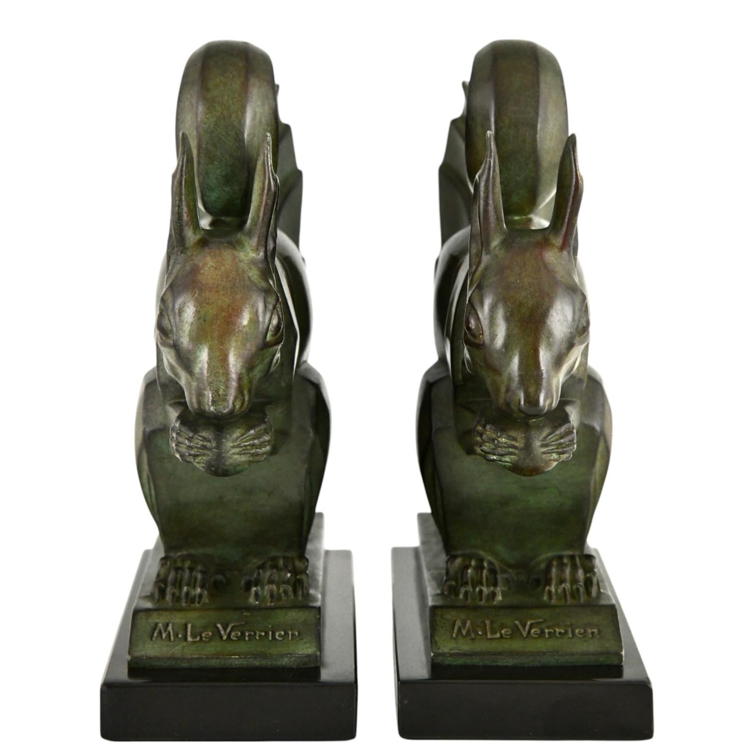 Patinated Art Deco Squirrel Bookends by Max Le Verrier Largest Size France 1930 Original For Sale