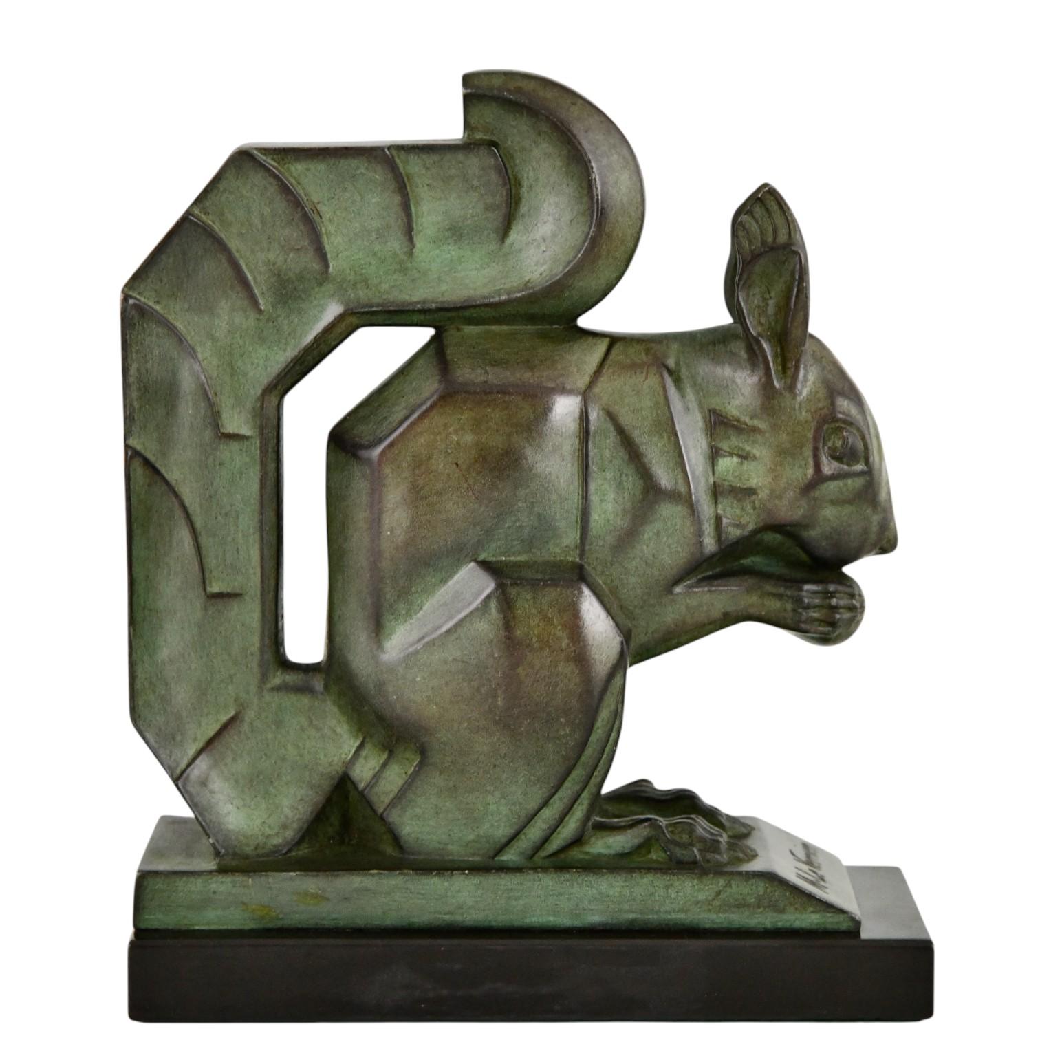 Mid-20th Century Art Deco Squirrel Bookends by Max Le Verrier Largest Size France 1930 Original For Sale