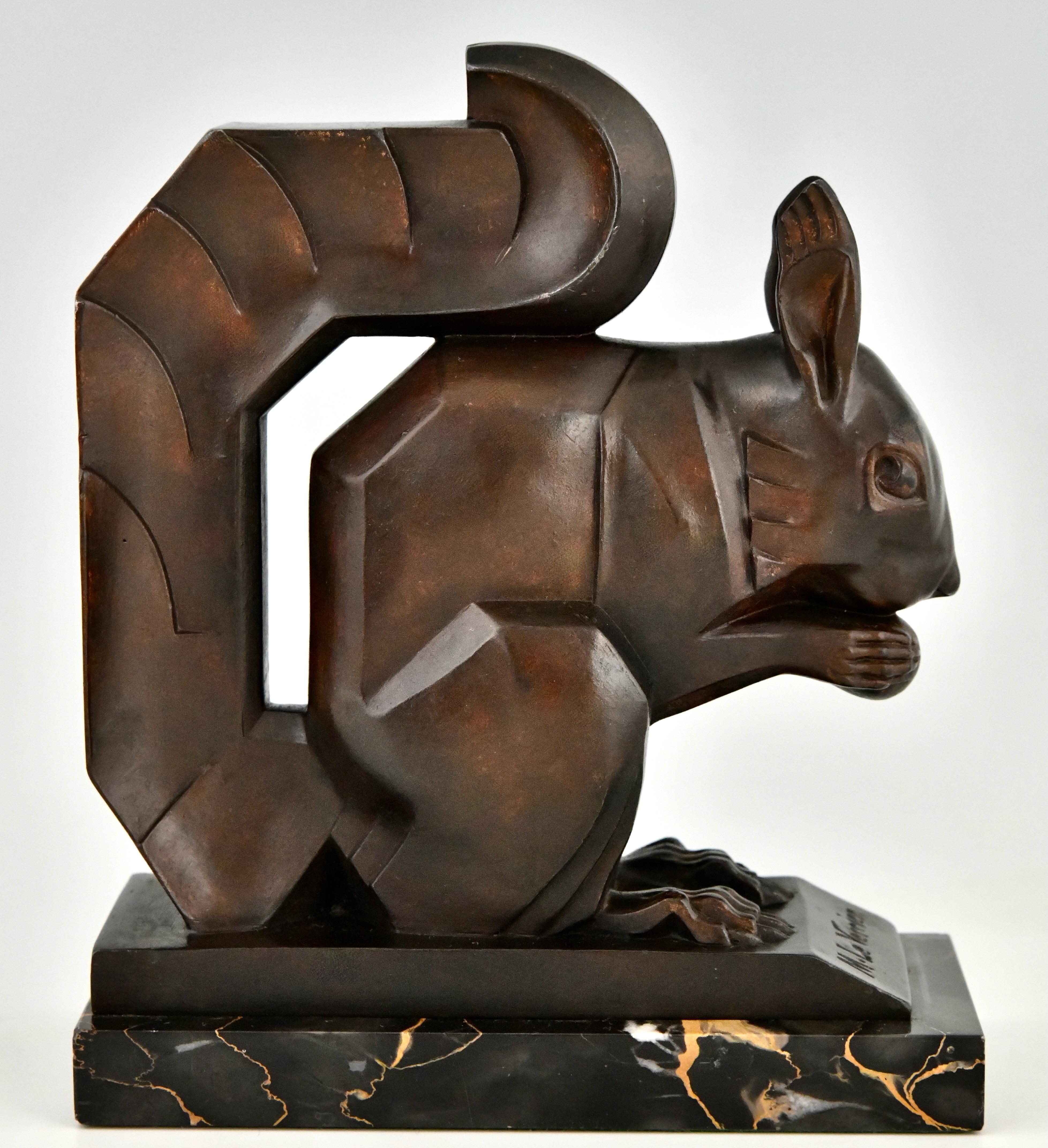 Metal Art Deco Squirrel Bookends by Max Le Verrier Largest Size France 1930 Original