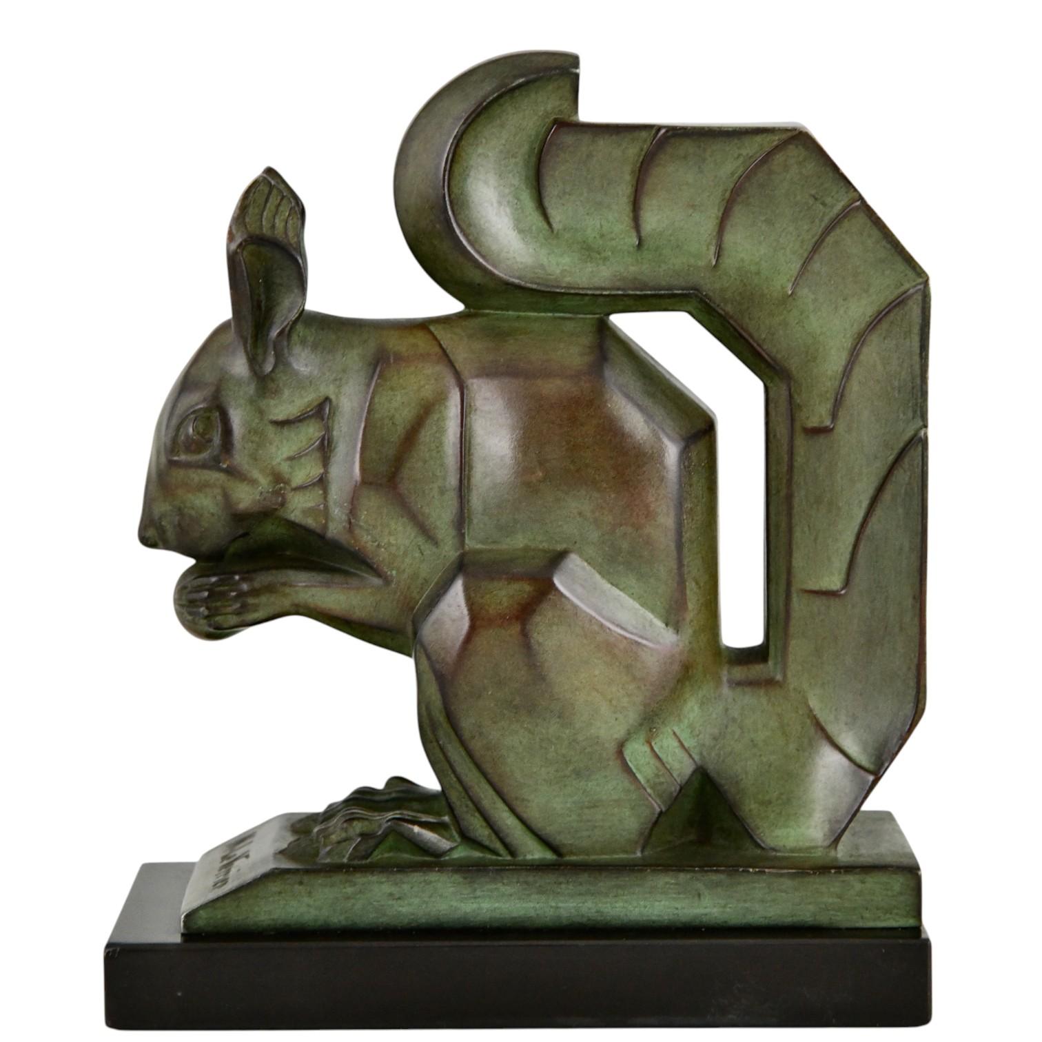Metal Art Deco Squirrel Bookends by Max Le Verrier Largest Size France 1930 Original For Sale