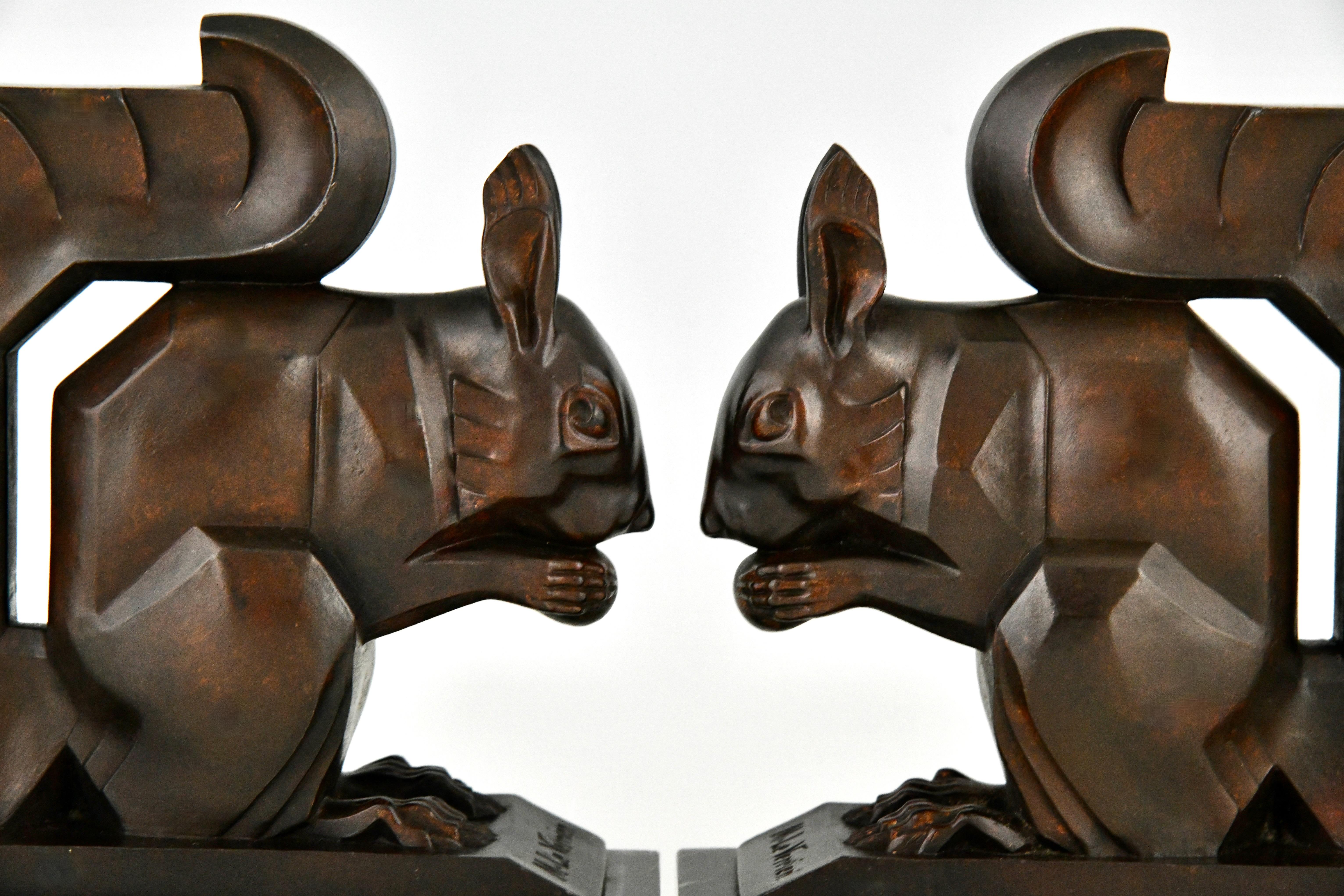 Art Deco Squirrel Bookends by Max Le Verrier Largest Size France 1930 Original 1