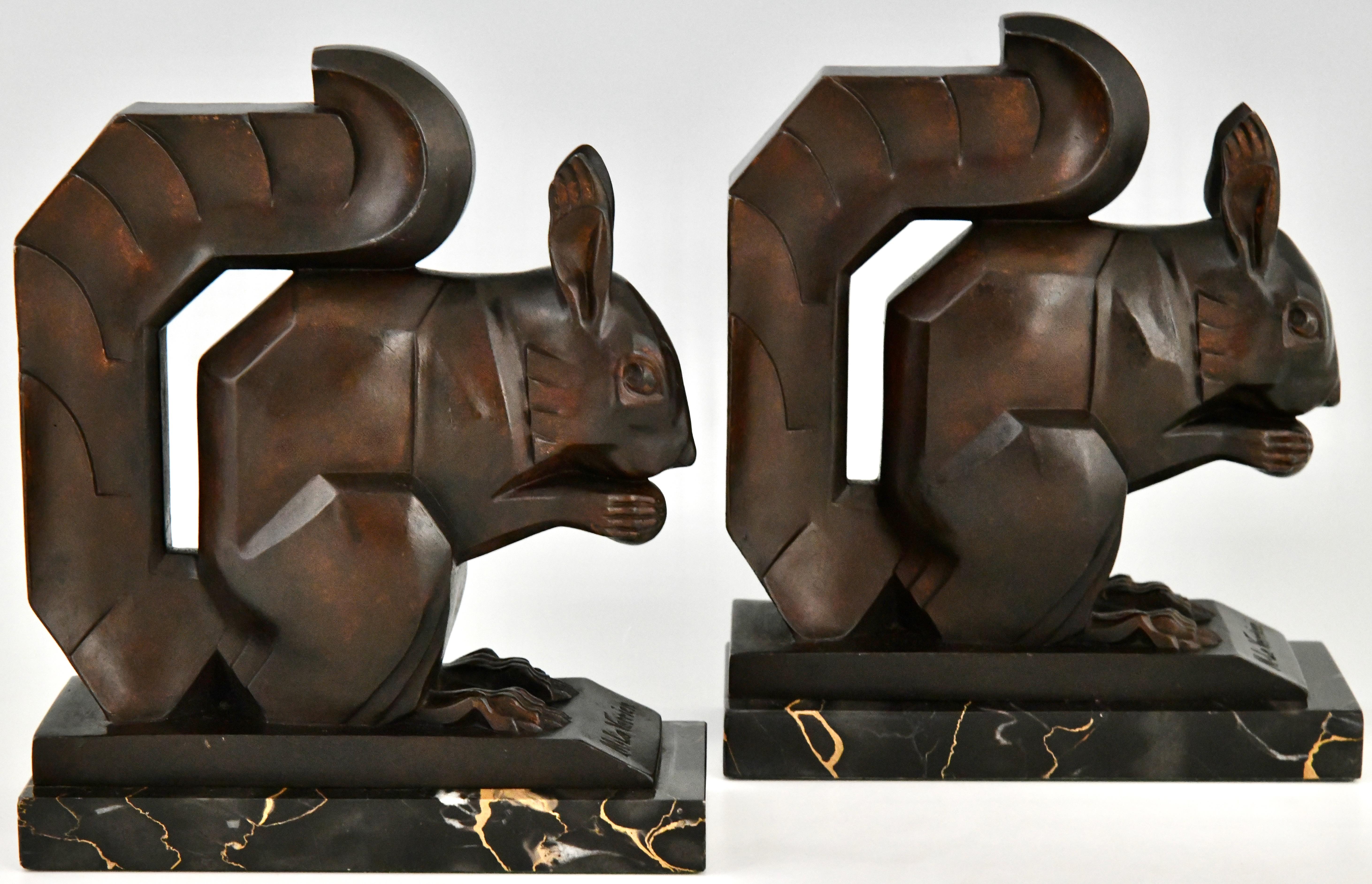 Art Deco Squirrel Bookends by Max Le Verrier Largest Size France 1930 Original 2