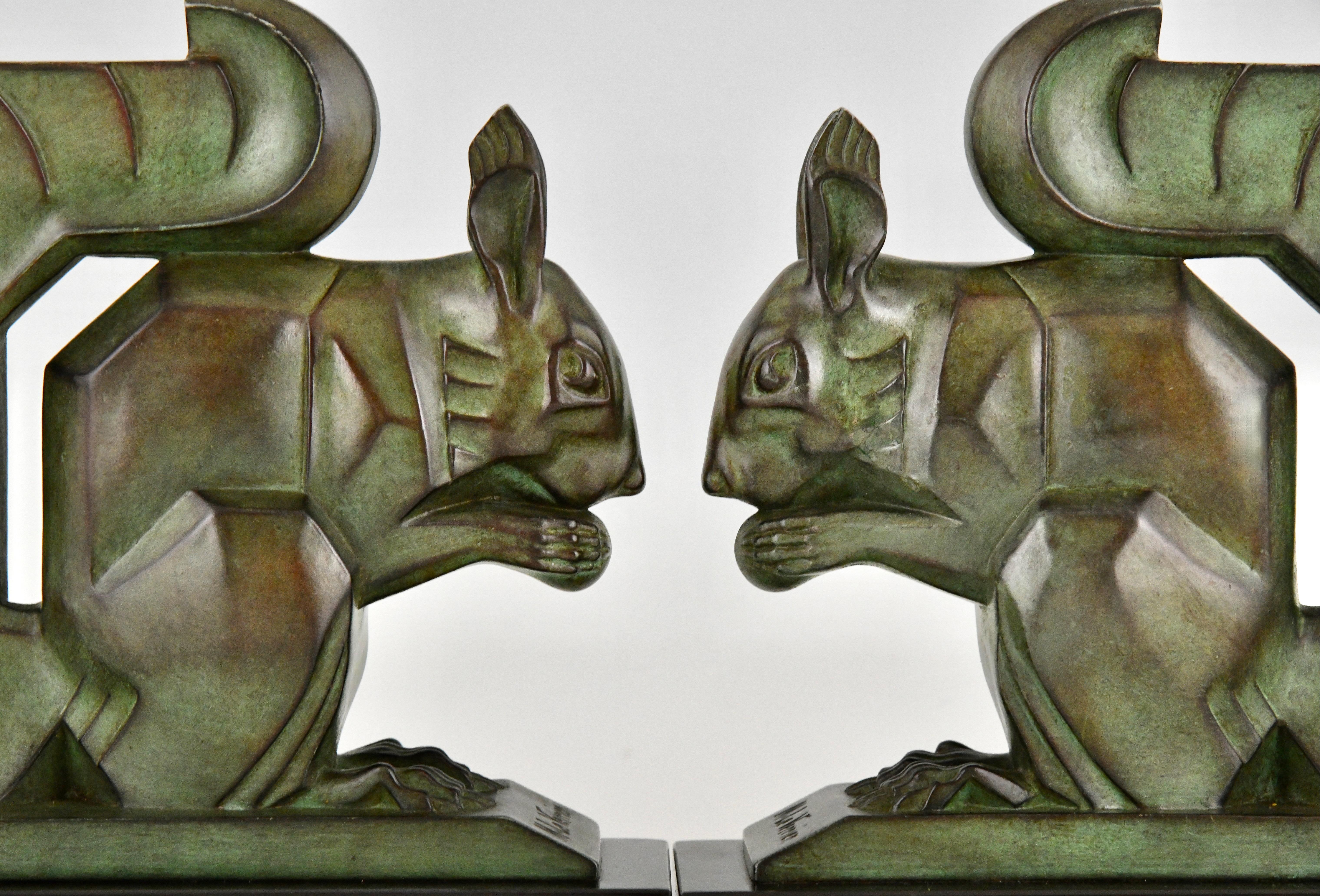Art Deco Squirrel Bookends by Max Le Verrier Largest Size France 1930 Original For Sale 2