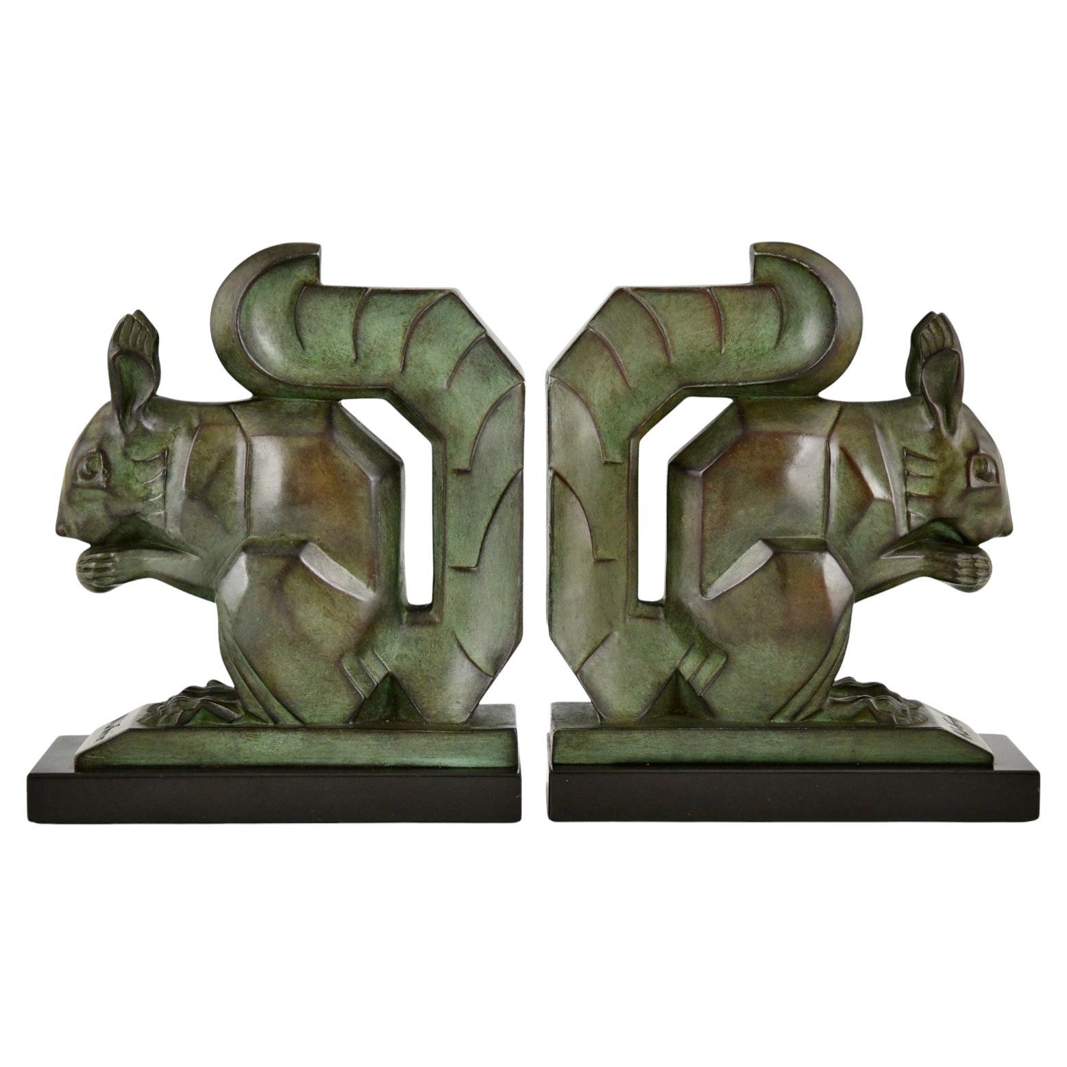 Art Deco Squirrel Bookends by Max Le Verrier Largest Size France 1930 Original