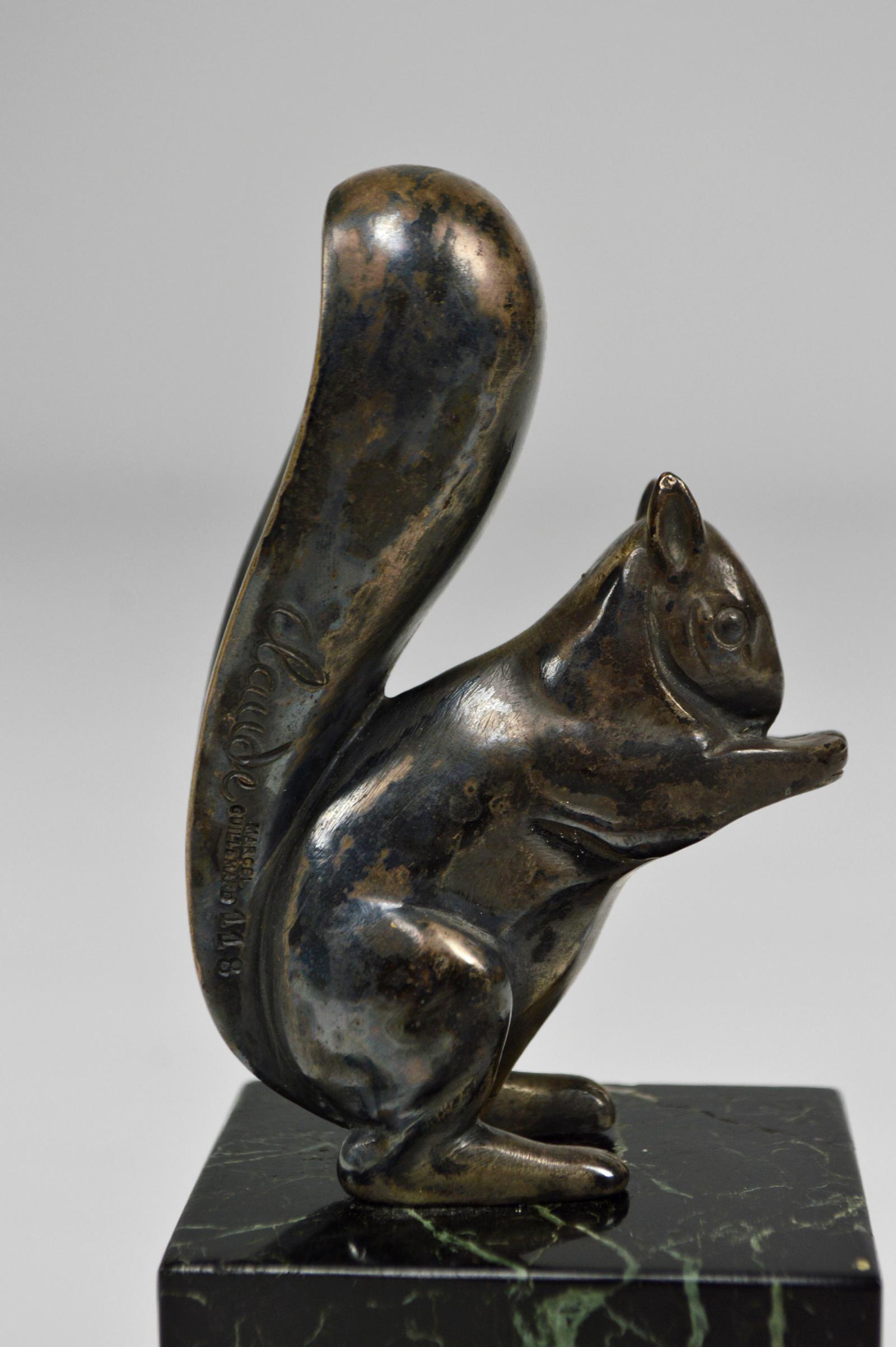 Art Deco Squirrel Bookends in Silvered Bronze, by Marcel Guillemard For Sale 8