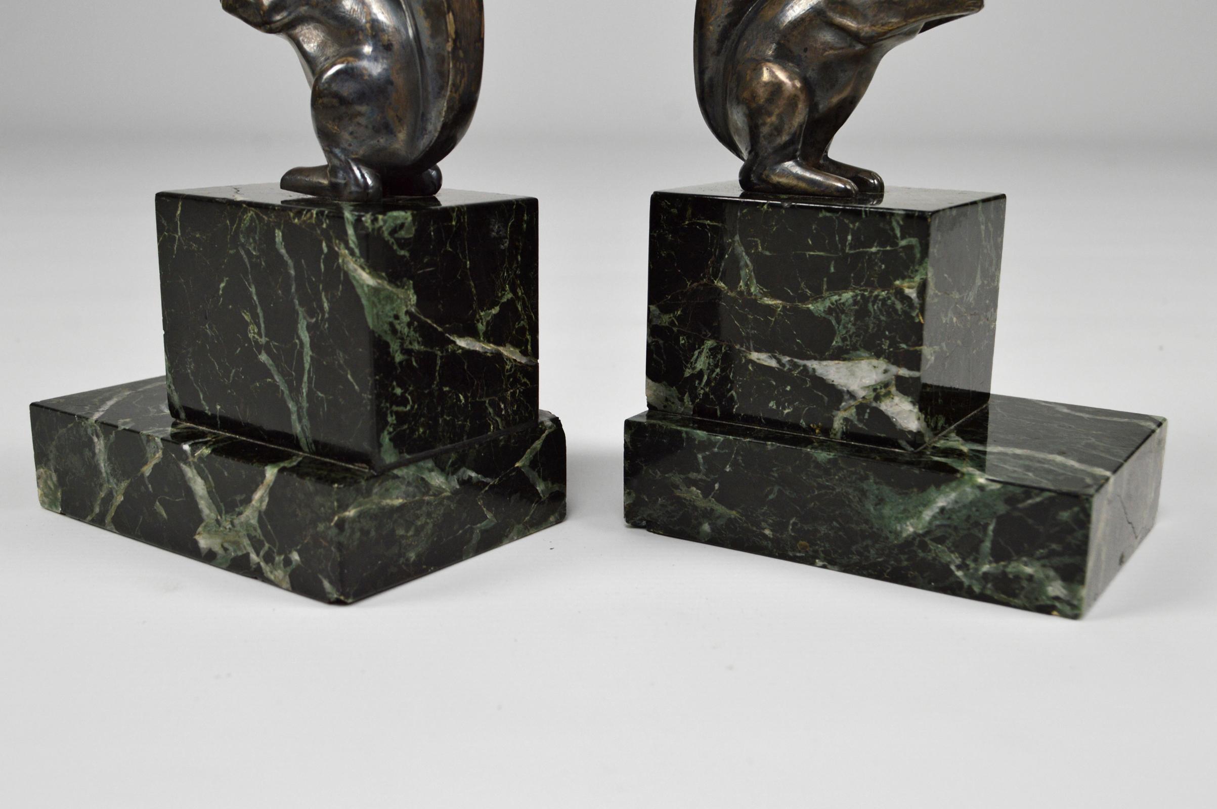 Art Deco Squirrel Bookends in Silvered Bronze, by Marcel Guillemard For Sale 13
