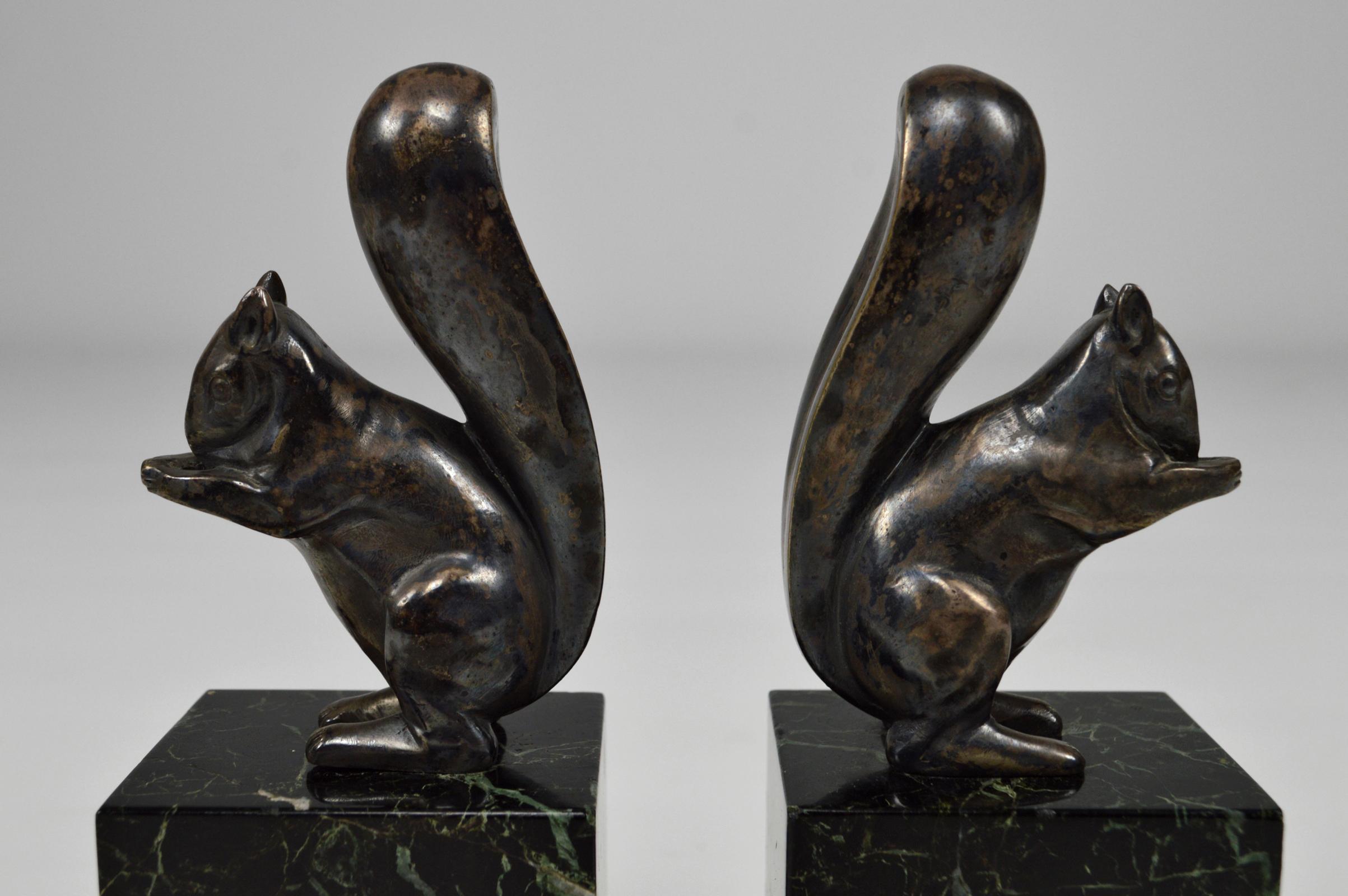 Art Deco Squirrel Bookends in Silvered Bronze, by Marcel Guillemard For Sale 3