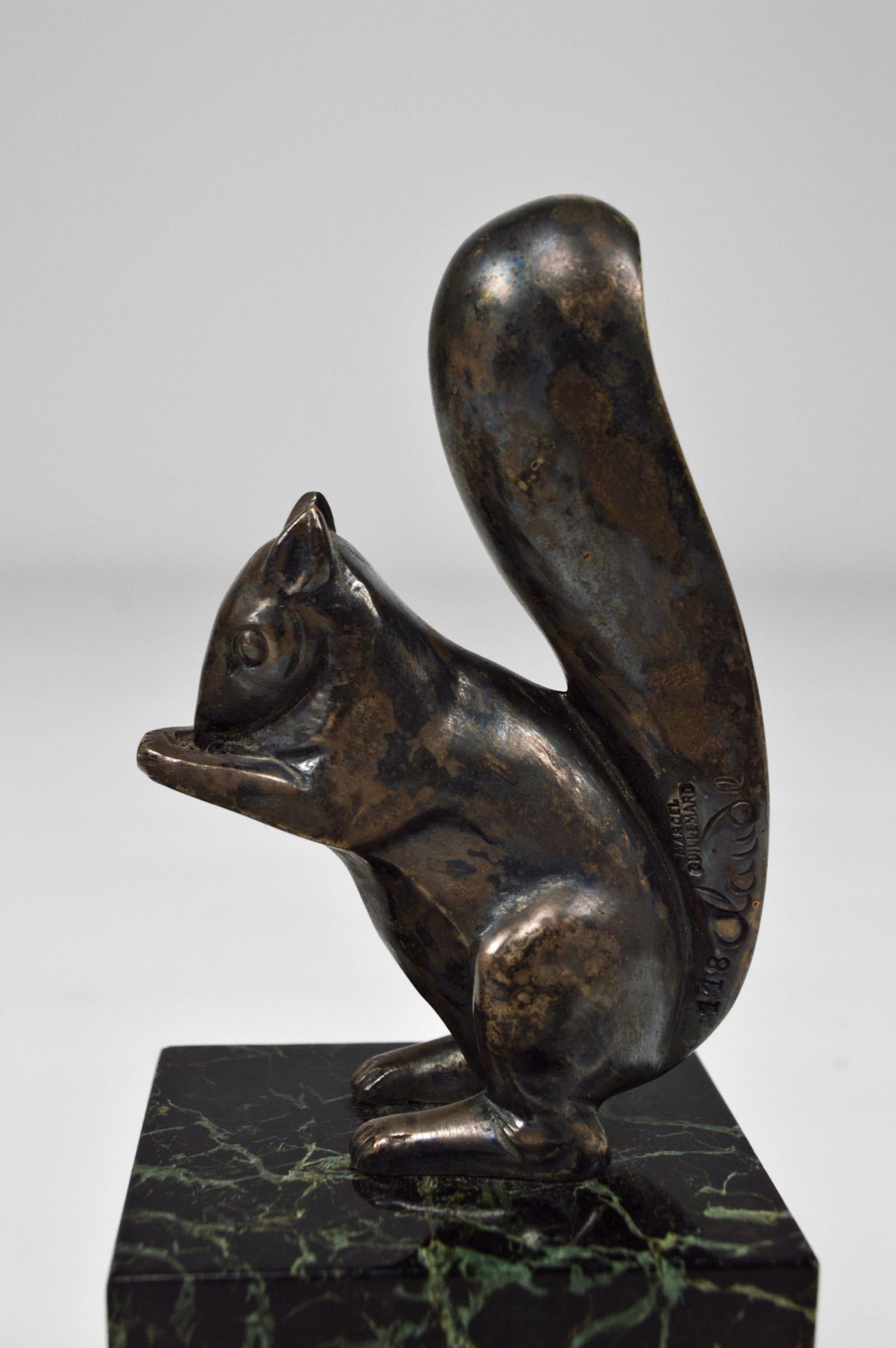 Art Deco Squirrel Bookends in Silvered Bronze, by Marcel Guillemard For Sale 4