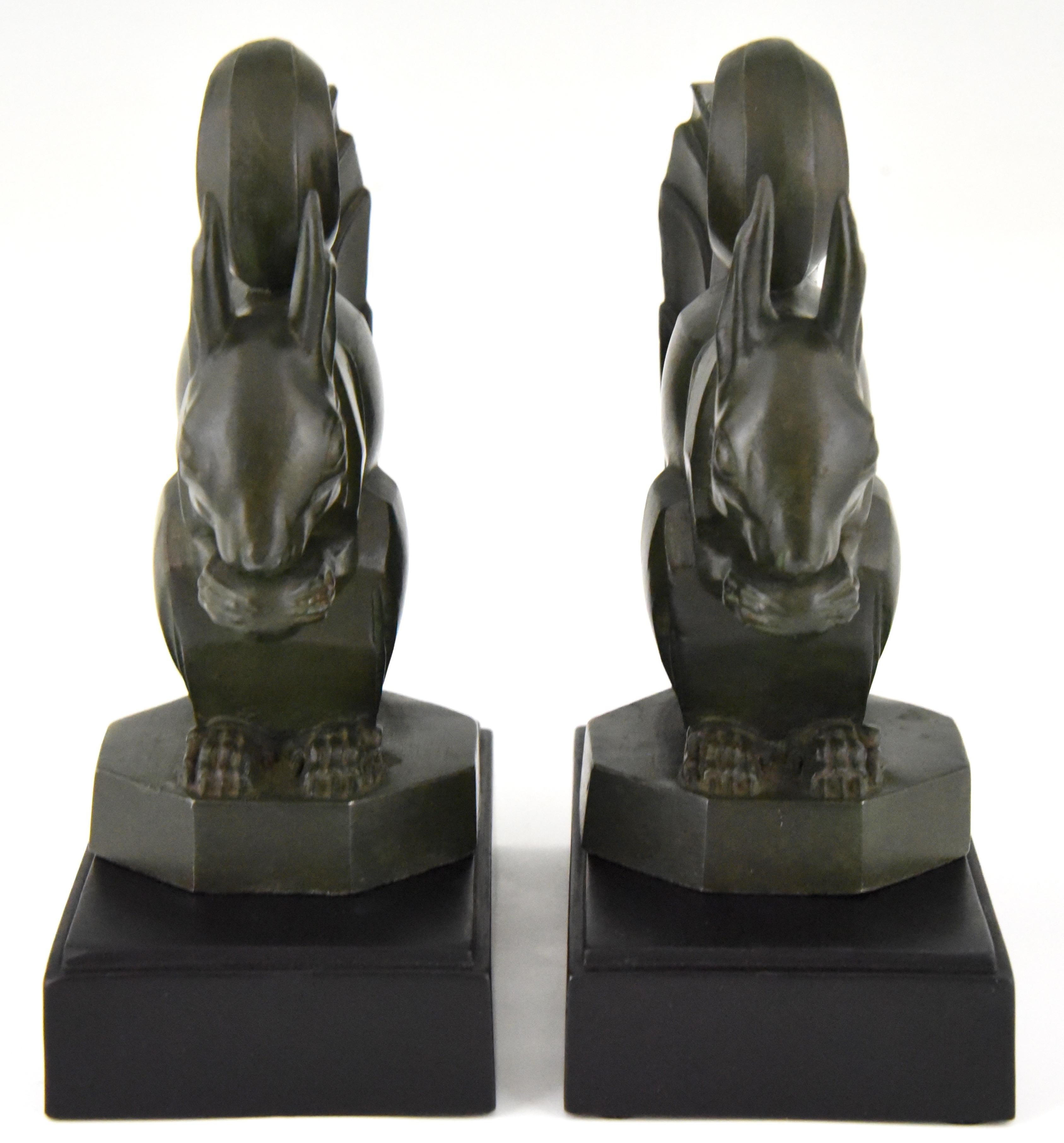 French Art Deco Squirrel Bookends Max Le Verrier France Original  1930