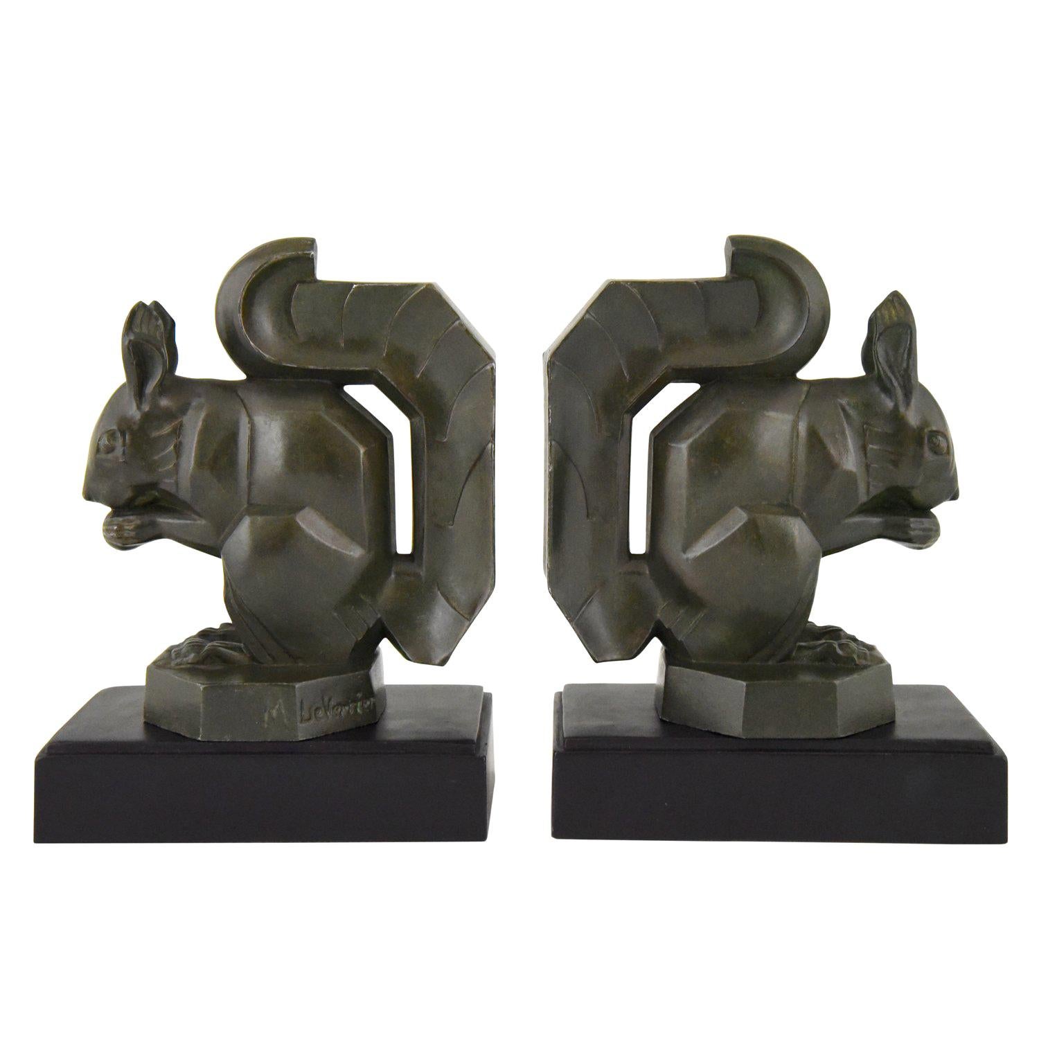 Art Deco Squirrel Bookends Max Le Verrier France Original  1930