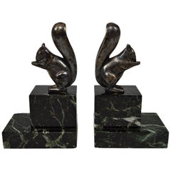 Art Deco Squirrels Bookends, Bronze, Marcel Guillemard, France, circa 1930